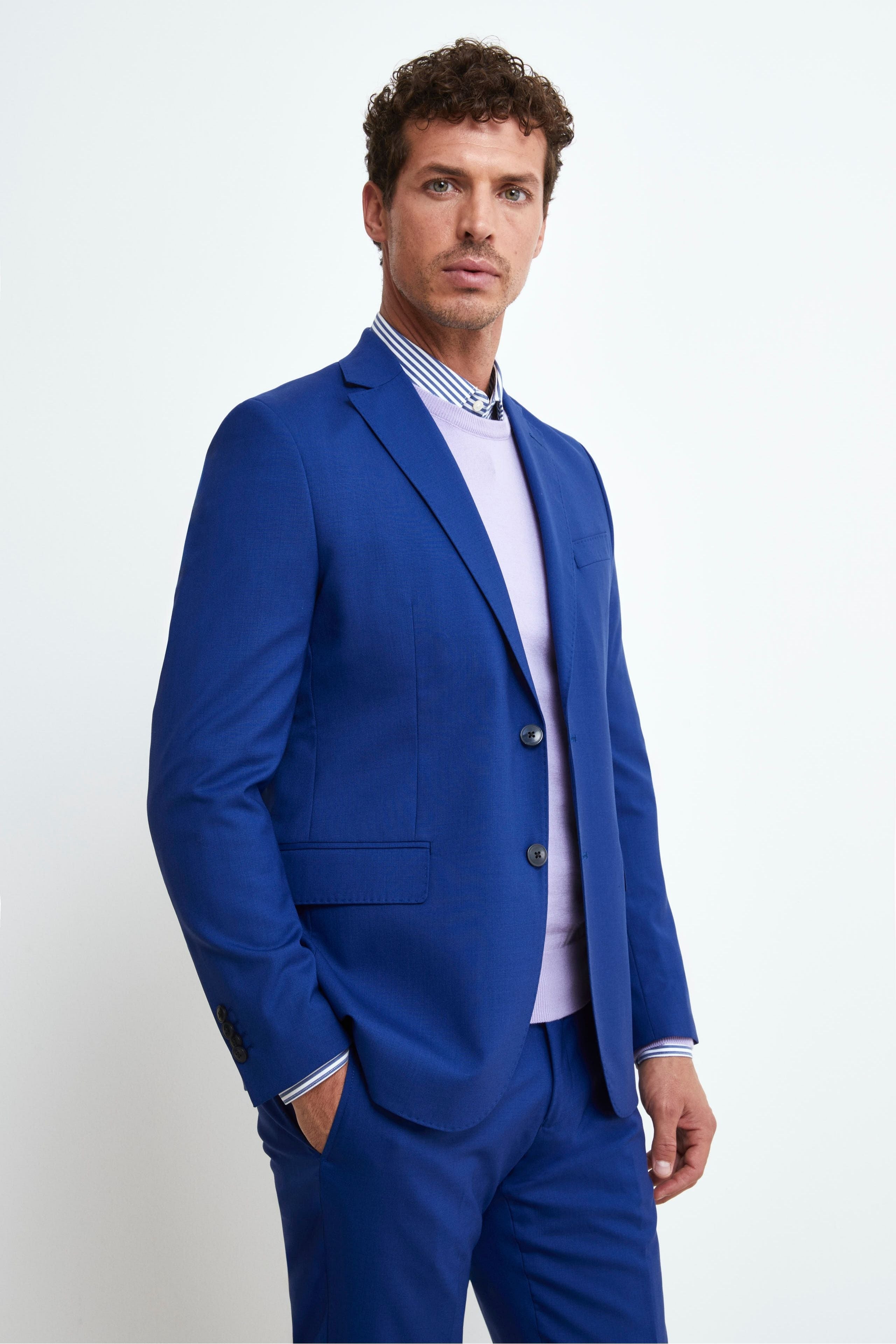 Klassischer Slim Fit Wollanzug - Mittelblau