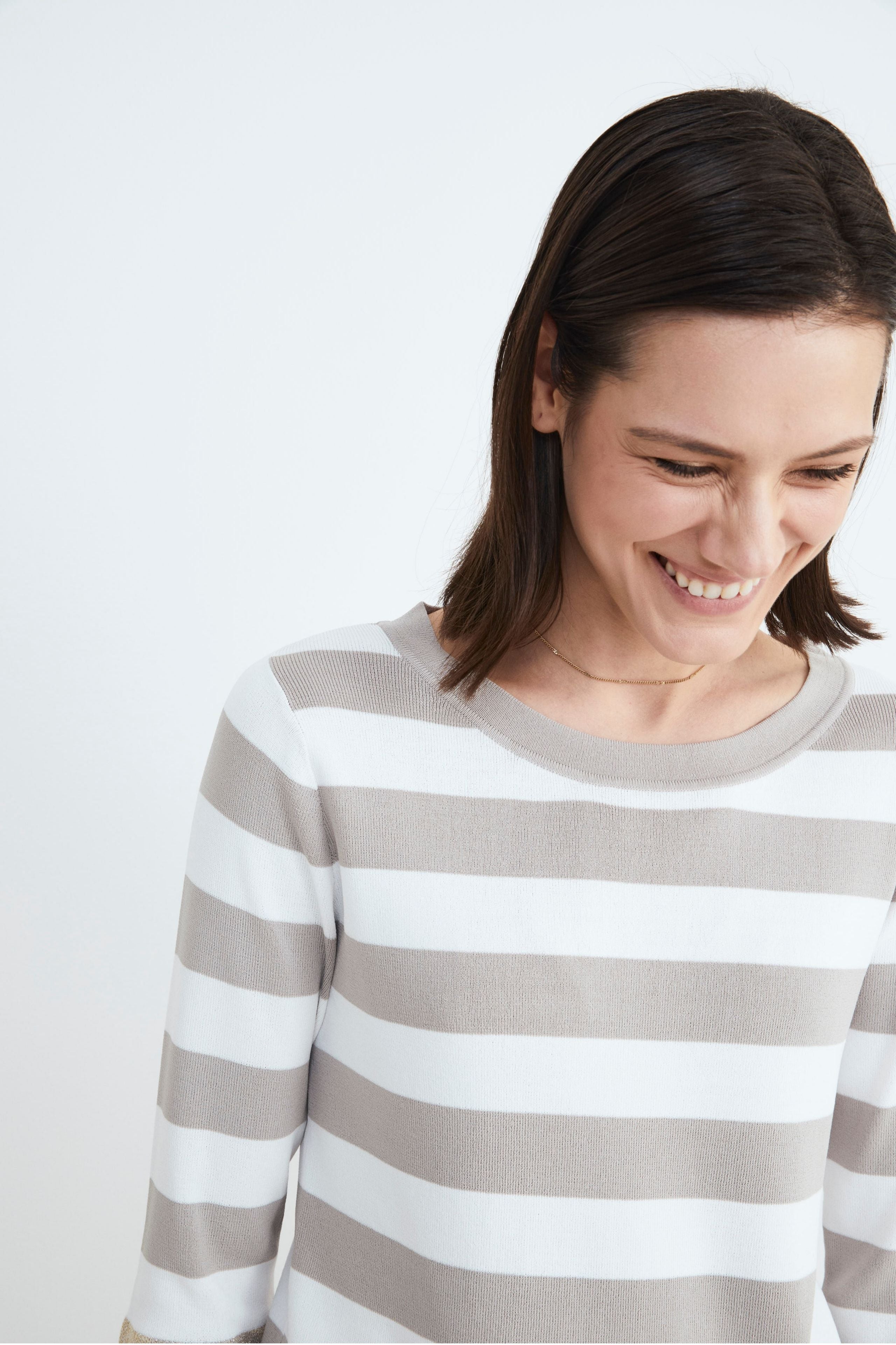 Striped crew-neck sweater - Beige stripe