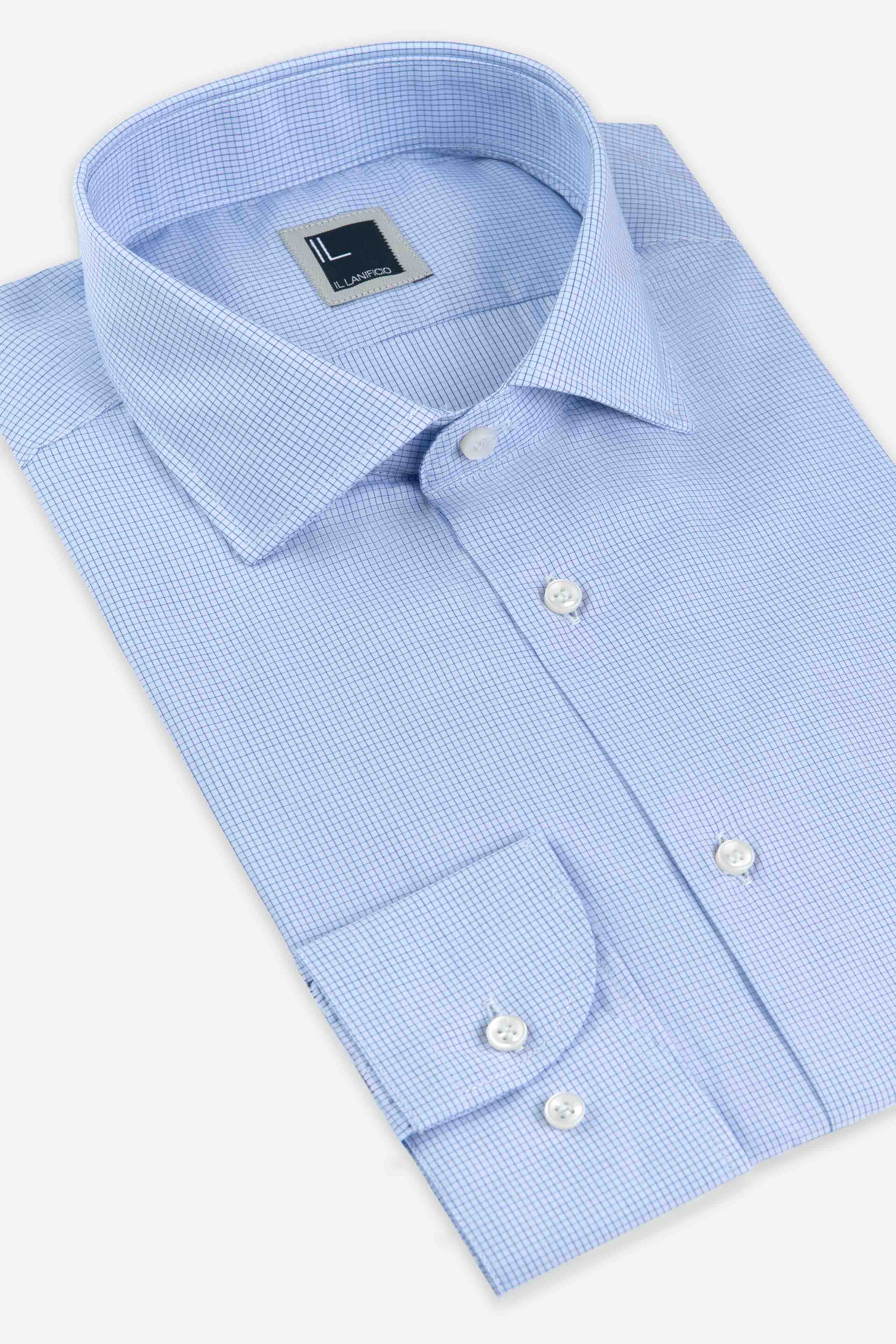 Micro-patterned checked shirt - Light blue pattern