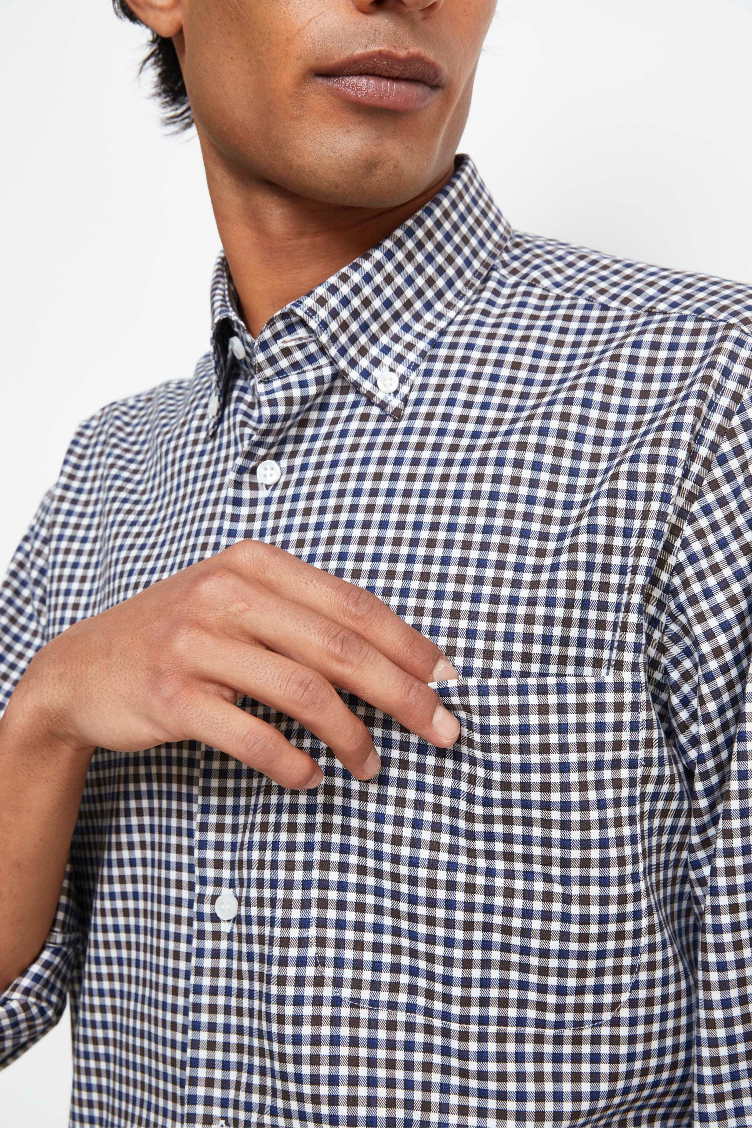 Camicia Check Button Down Regular Fit - MARRONE QUADRI