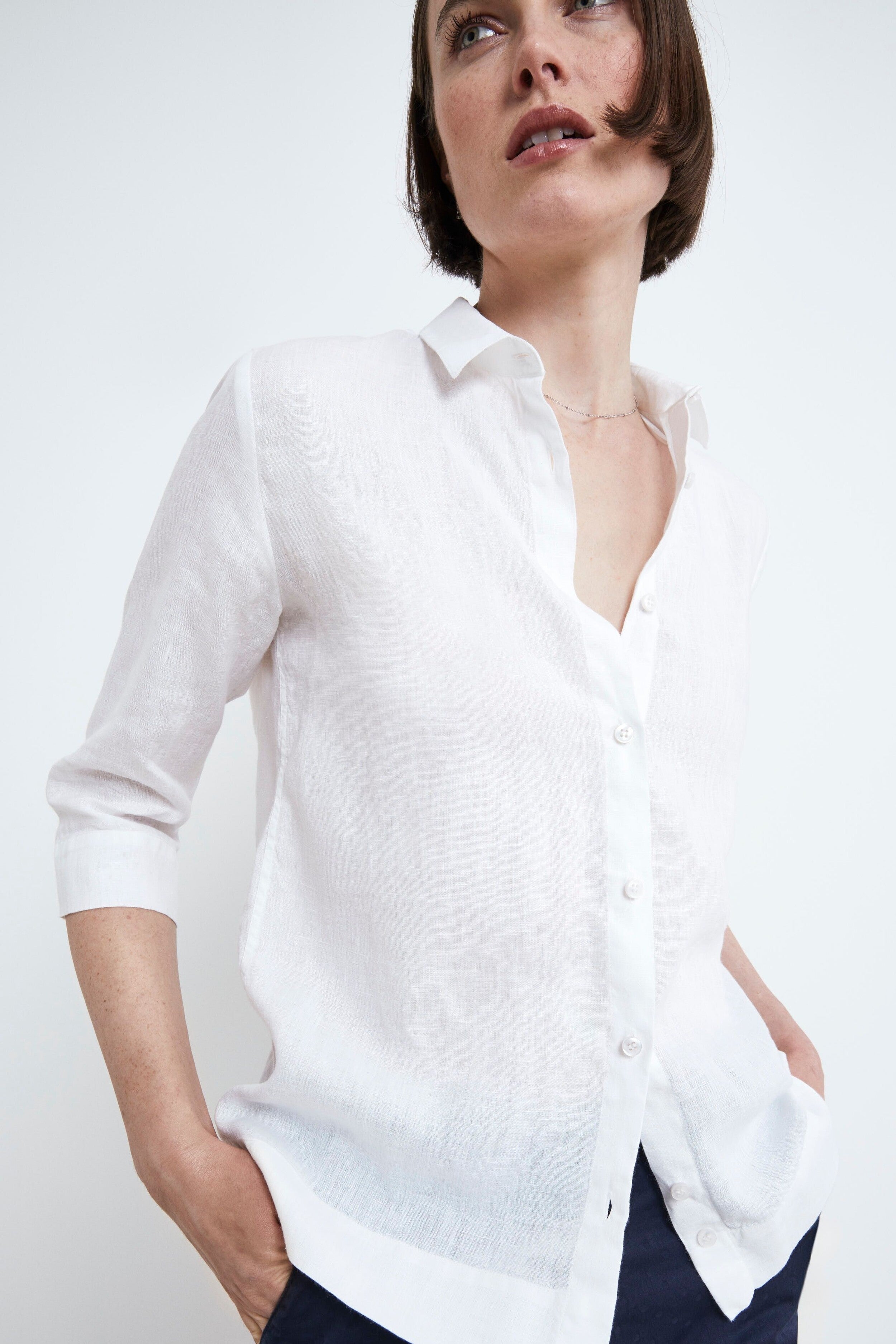 Regular Linen Shirt - WHITE
