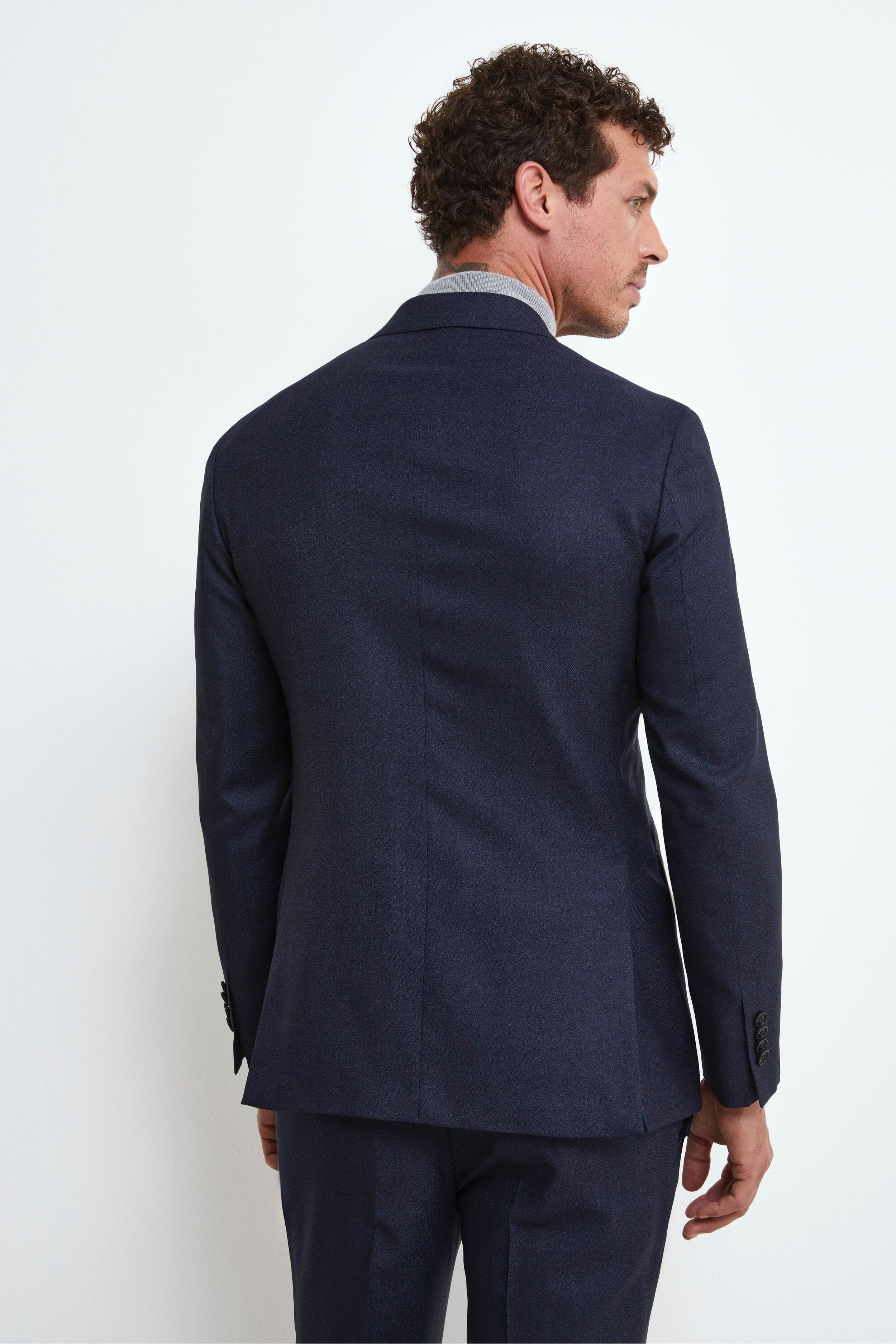 Double-Breasted Wool Suit with Peak Lapels - BLUE