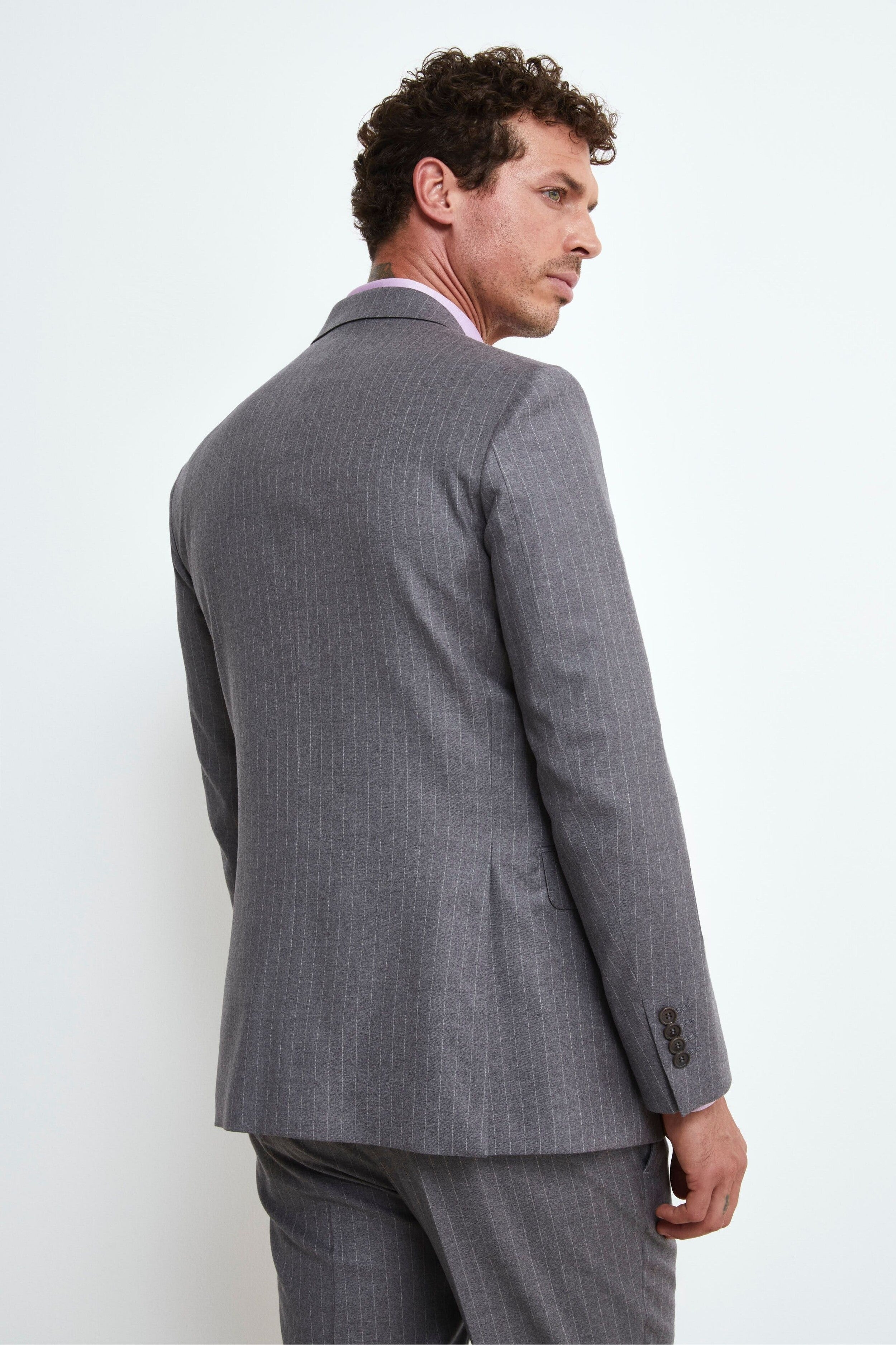 Wool and Cashmere Regular Fit Suit - Grey pinstripe