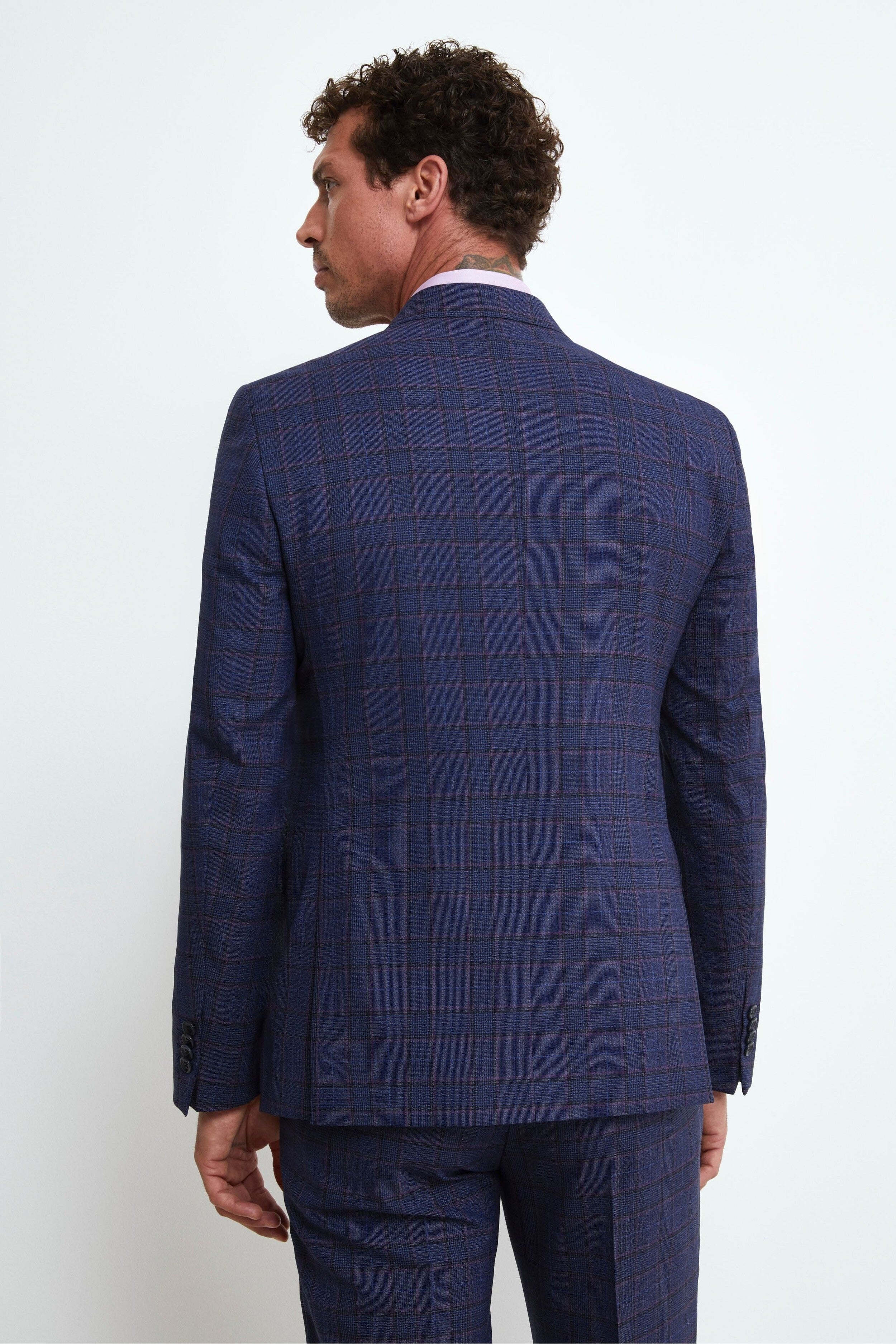 Elegant Double-Breasted Wool Suit - BLUE PRINCE OF WALES