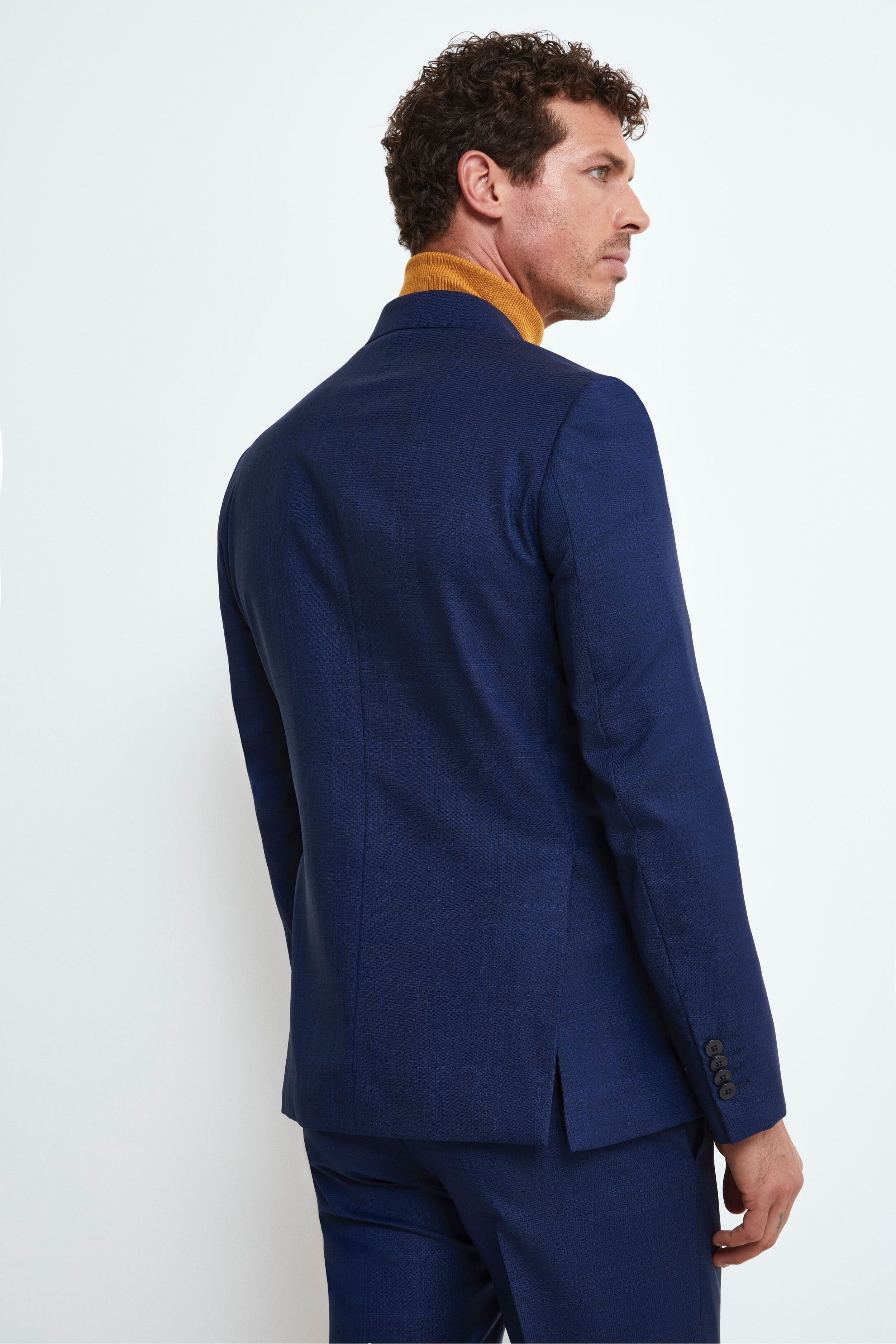 Double-Breasted Check Wool Suit - Blue check