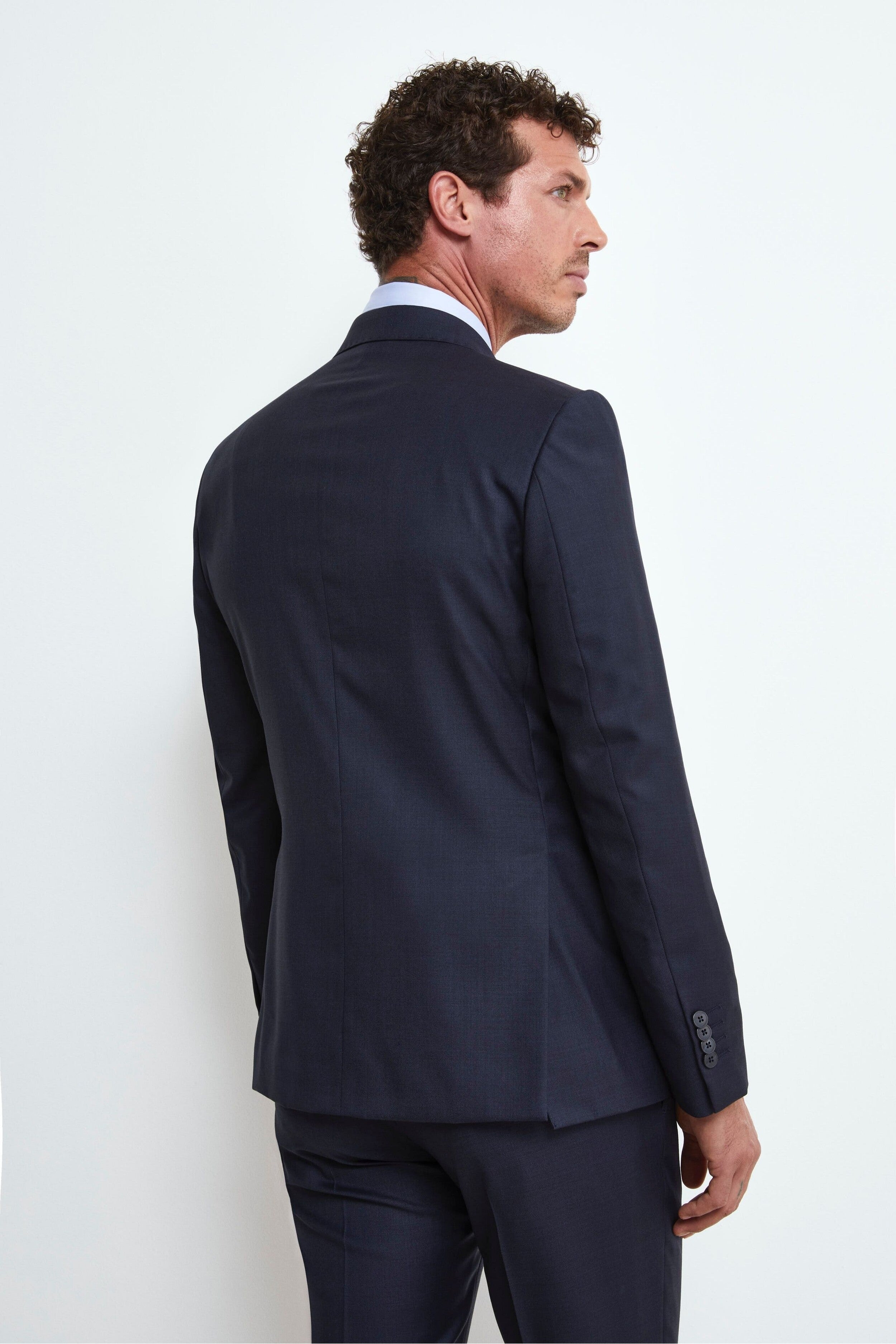 Slim Double-Breasted Wool Suit - BLUE