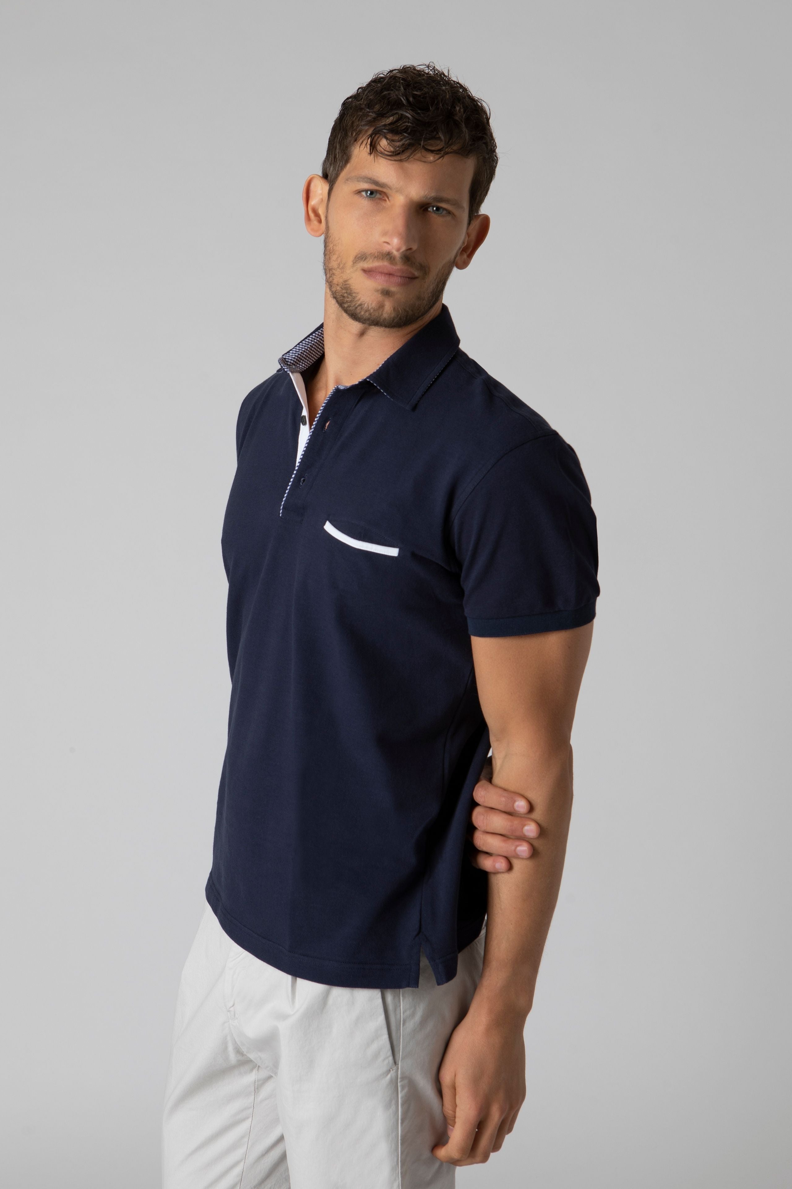 Piqué polo shirt with pocket - BLUE