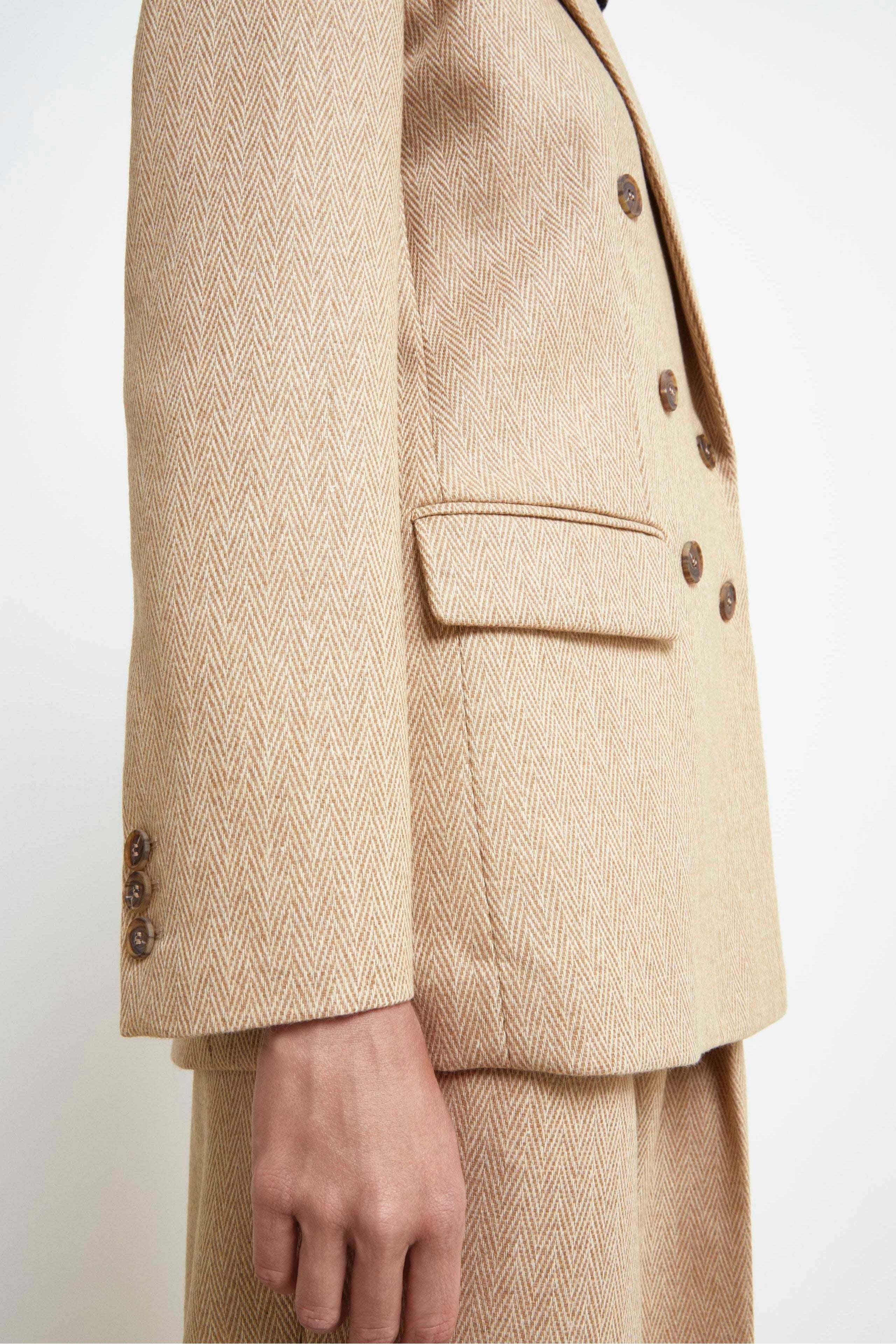 Veste Over Croisée en Laine - CHEVRONS BEIGE