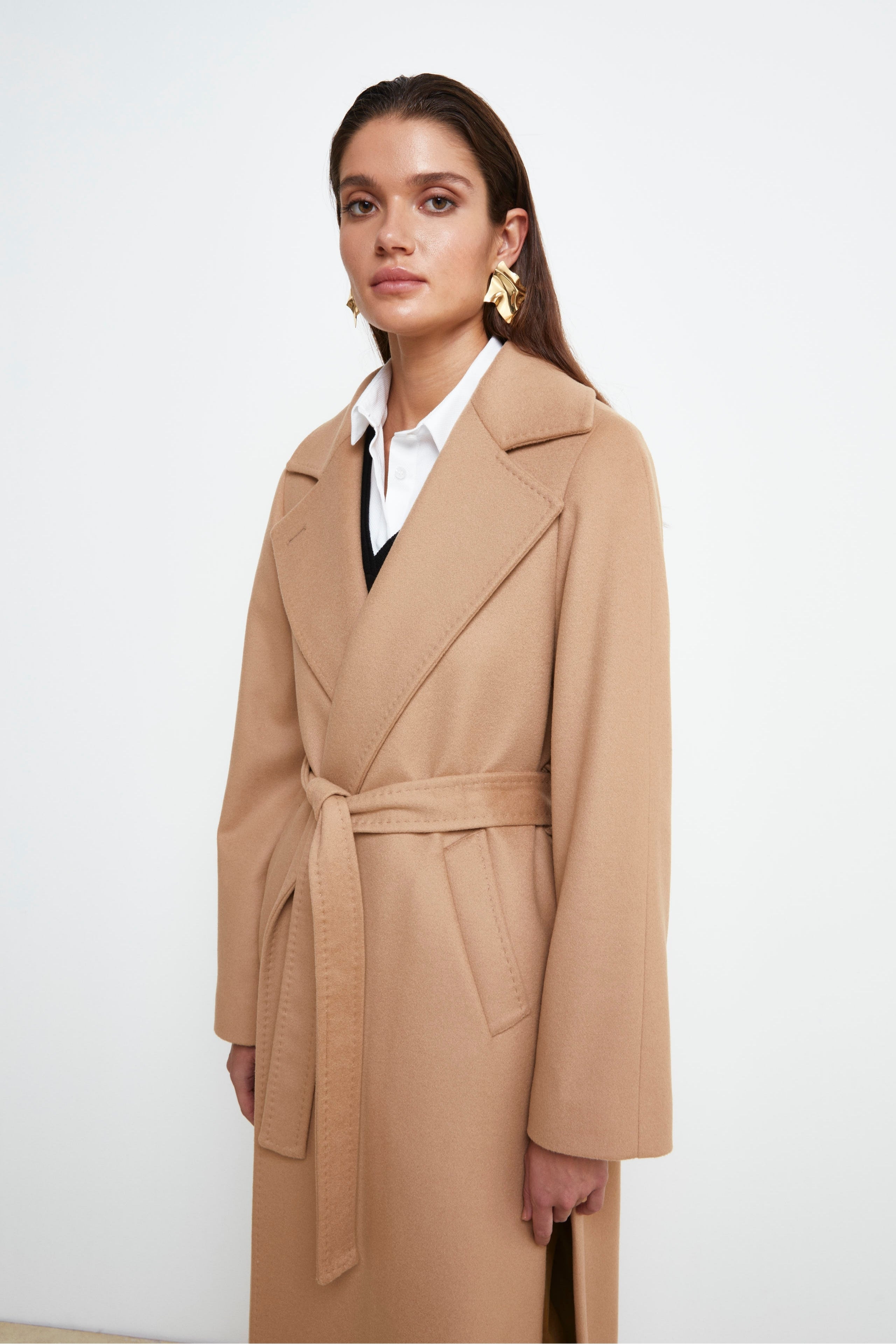 Manteau long en laine et cachemire - CHAMEAU