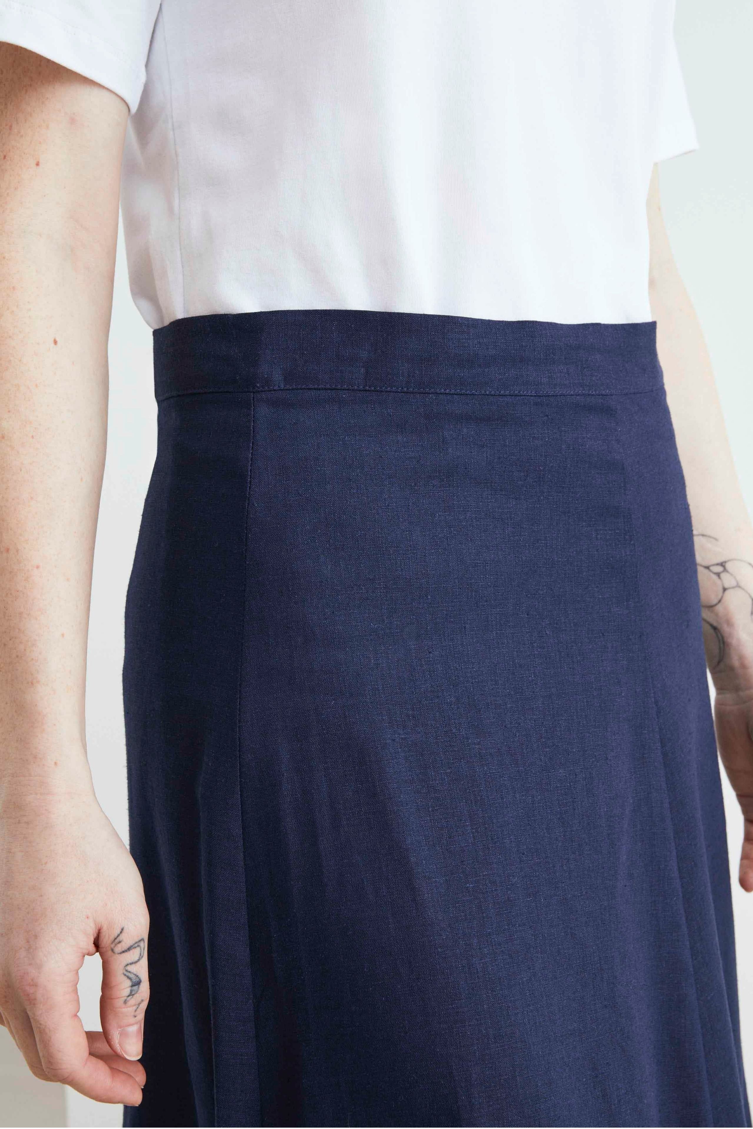 Linen midi skirt - Blue