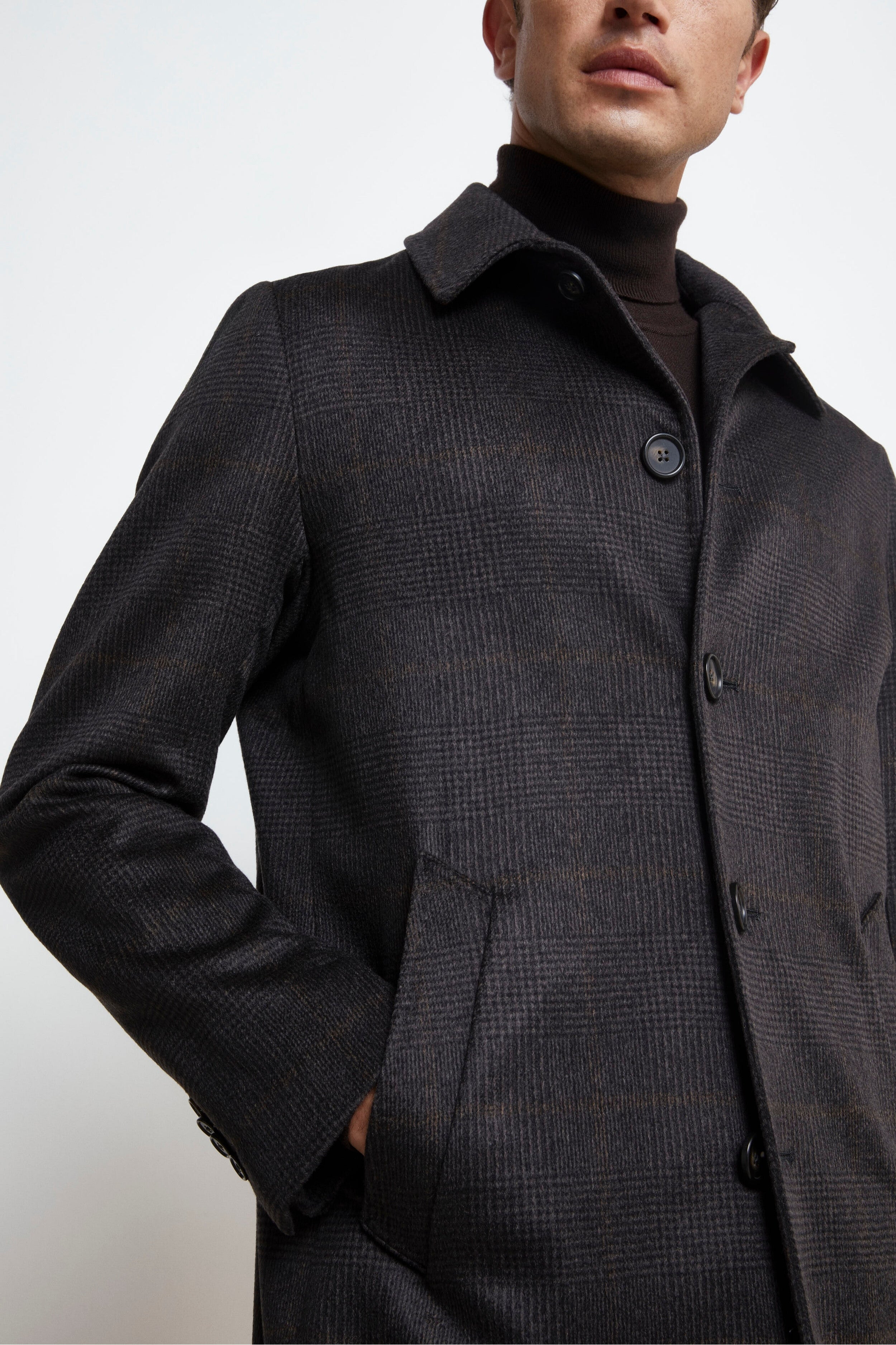 Check Cashmere Coat - Brown check