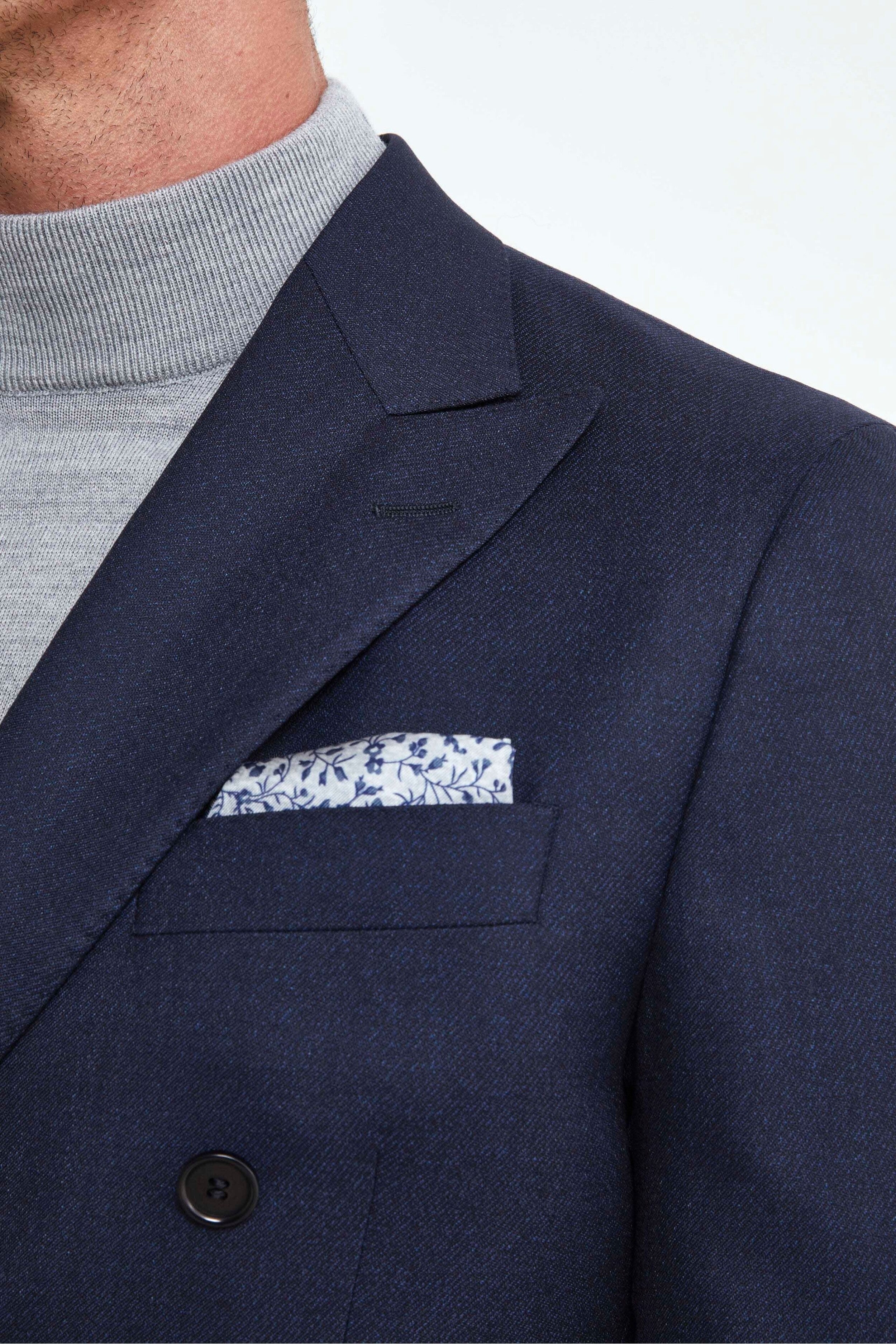 Double-Breasted Wool Suit with Peak Lapels - BLUE