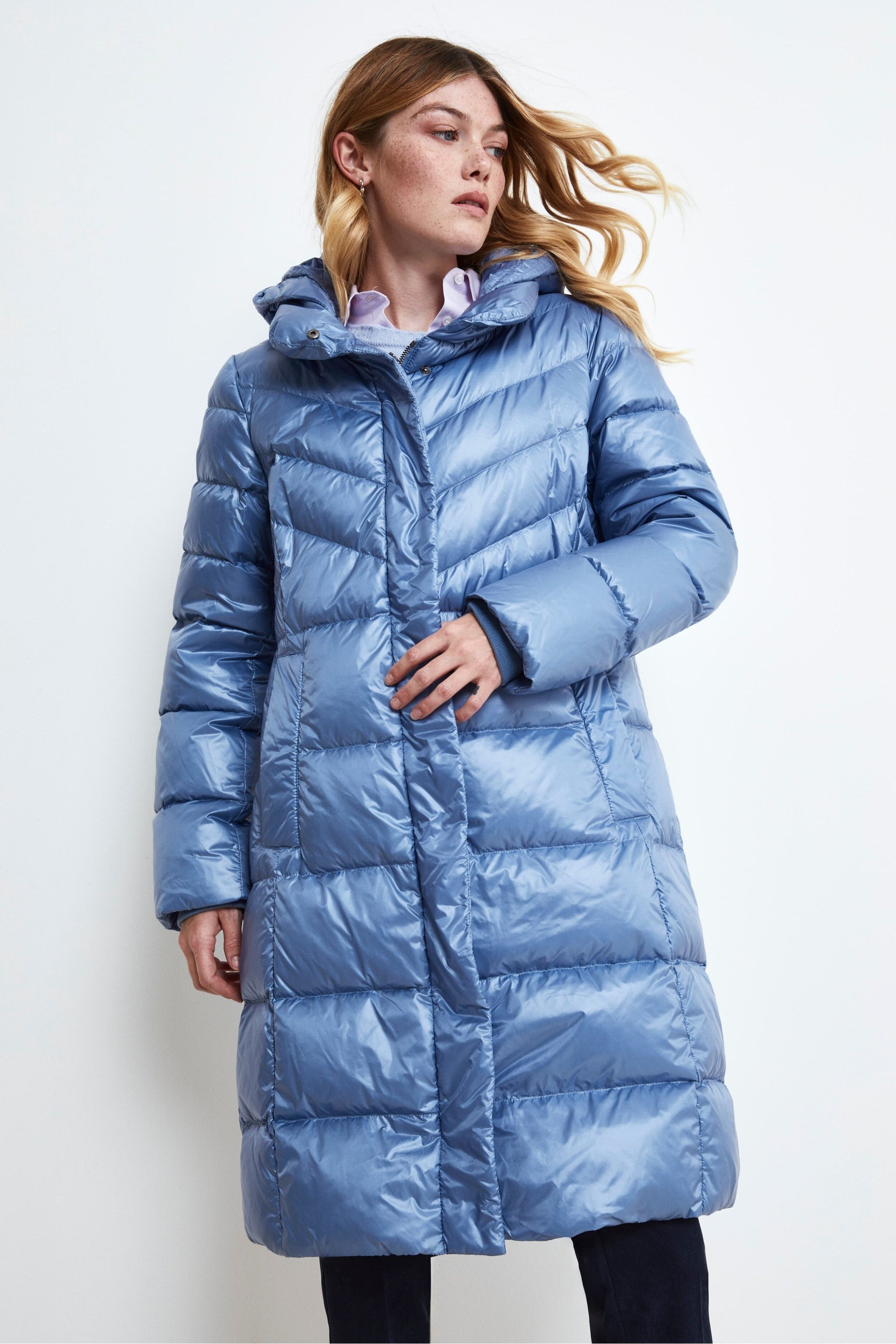 Hooded Down Jacket - Light blue