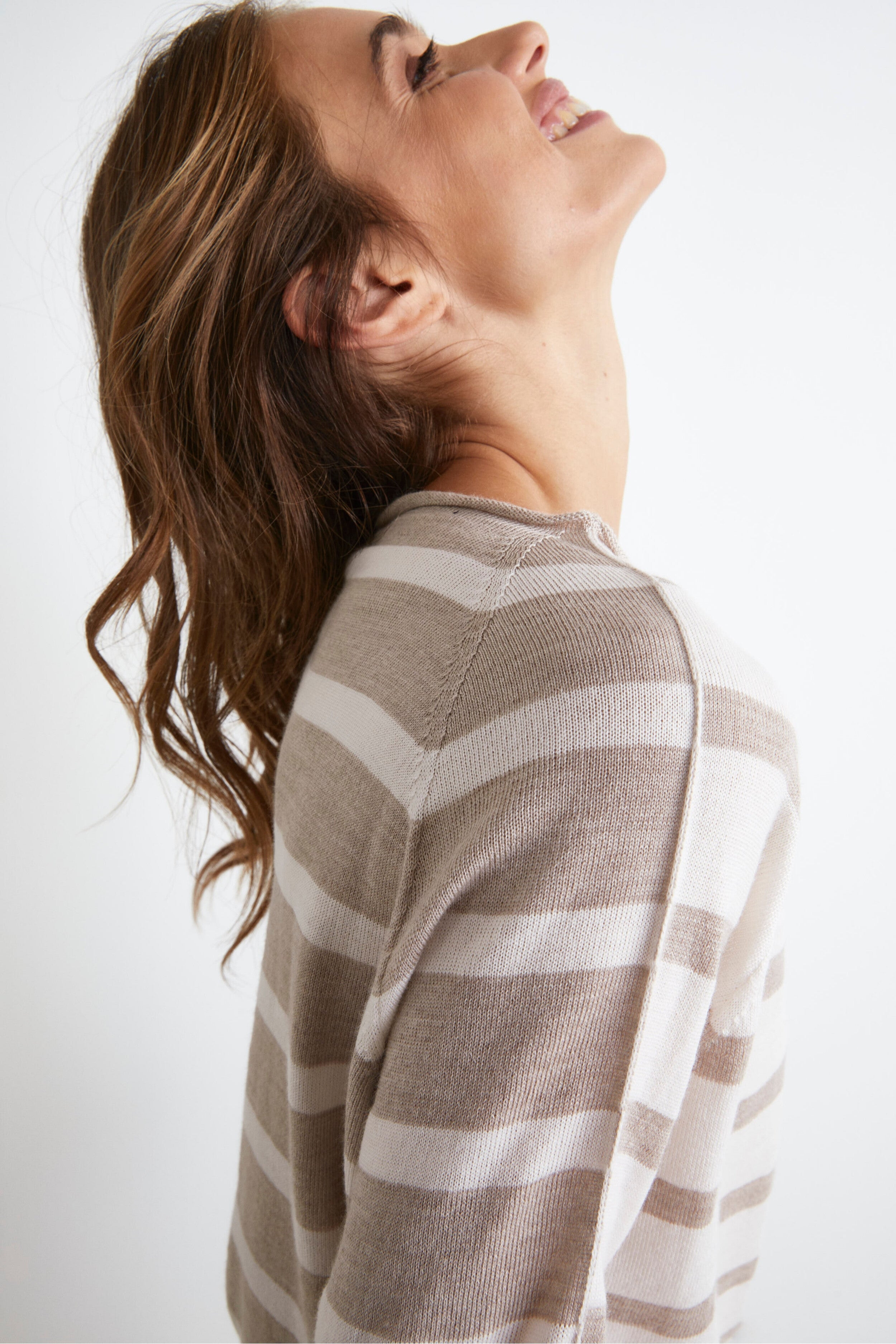 Maglia Over a Righe in Lana Merino - BEIGE RIGATO