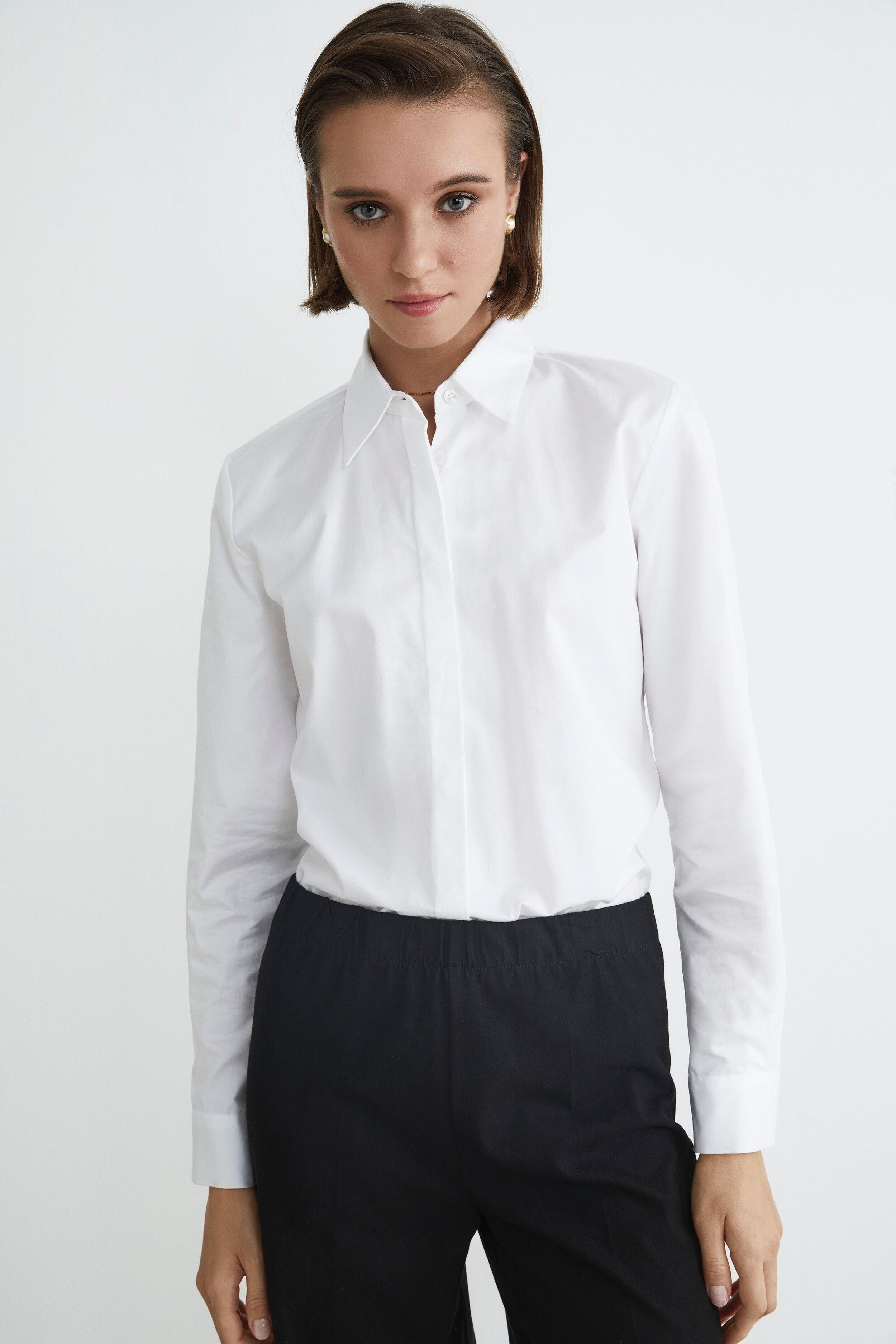 Slim cotton blouse - WHITE