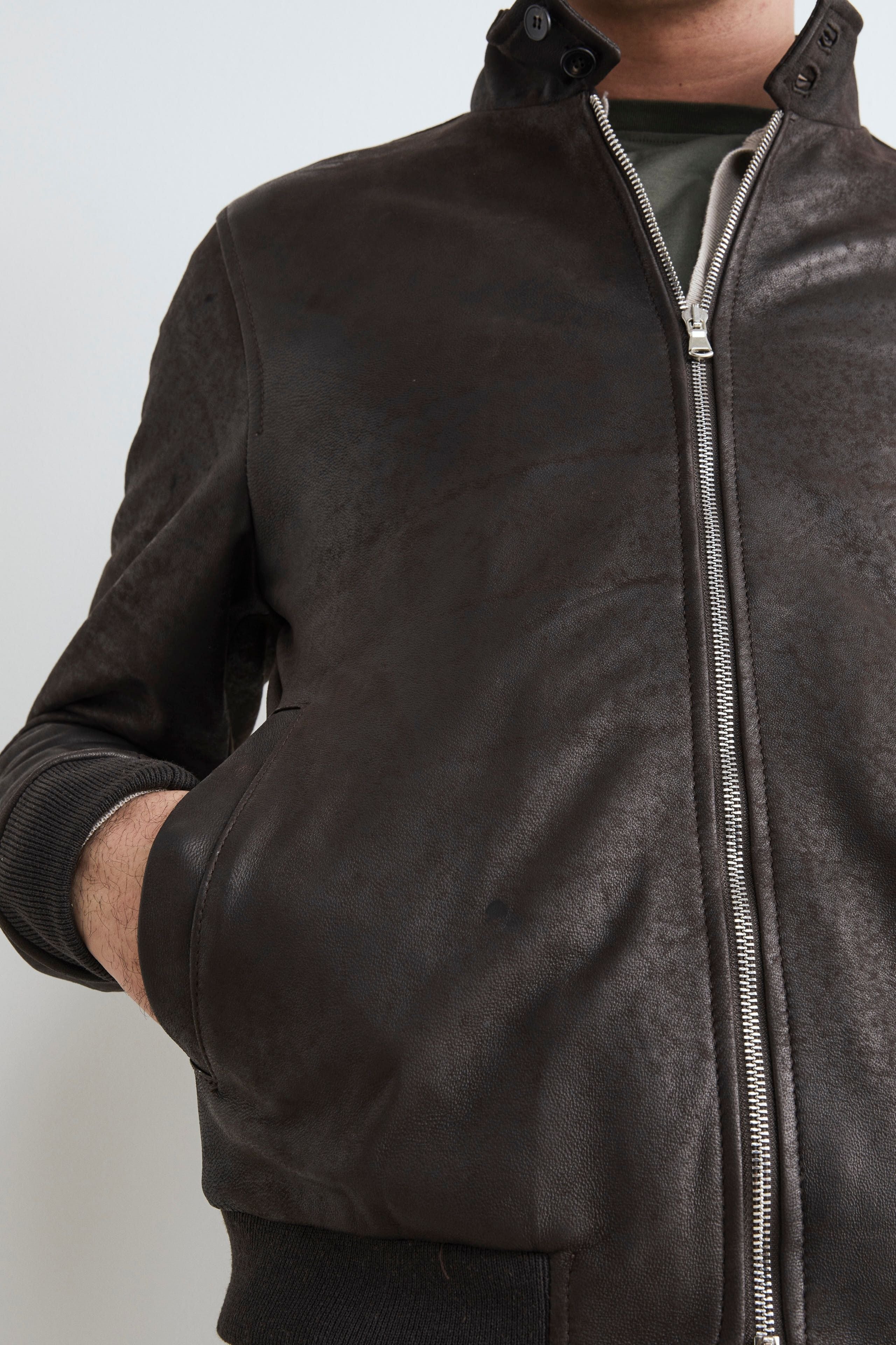 Men’s leather bomber jacket - Dark brown