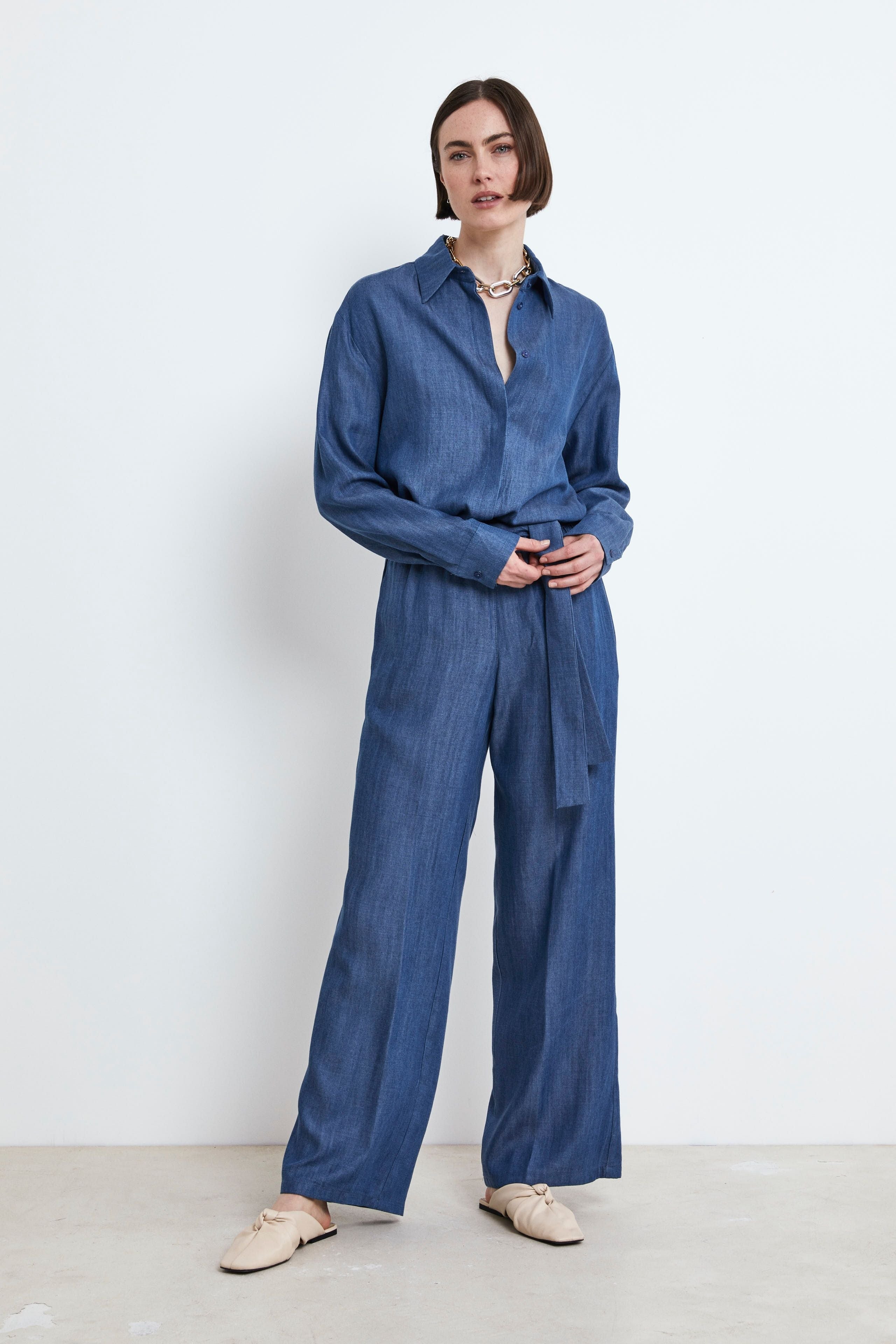 Pantalone Denim a Palazzo - BLU