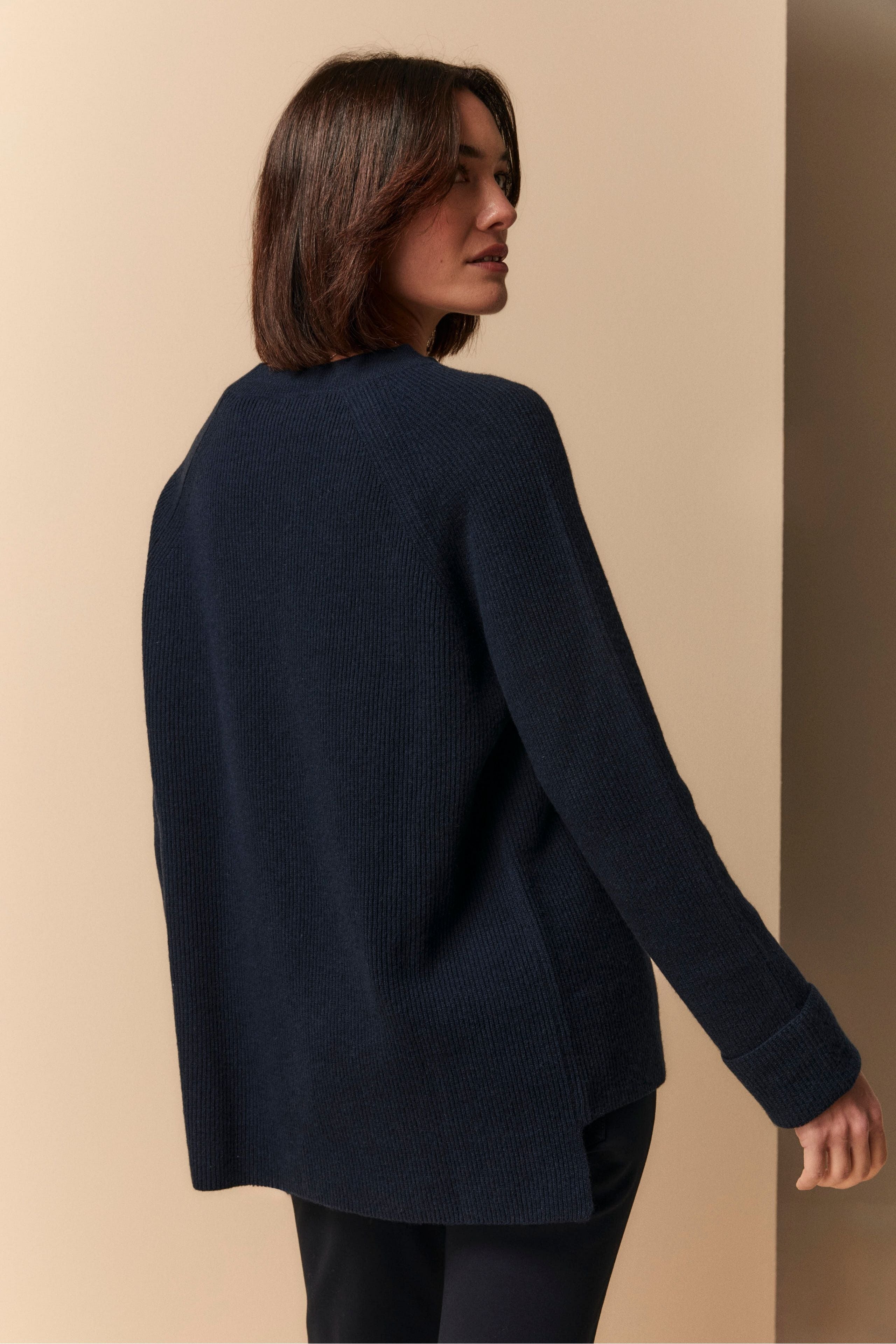 Girocollo a Costa Inglese in Lana e Cashmere - BLU