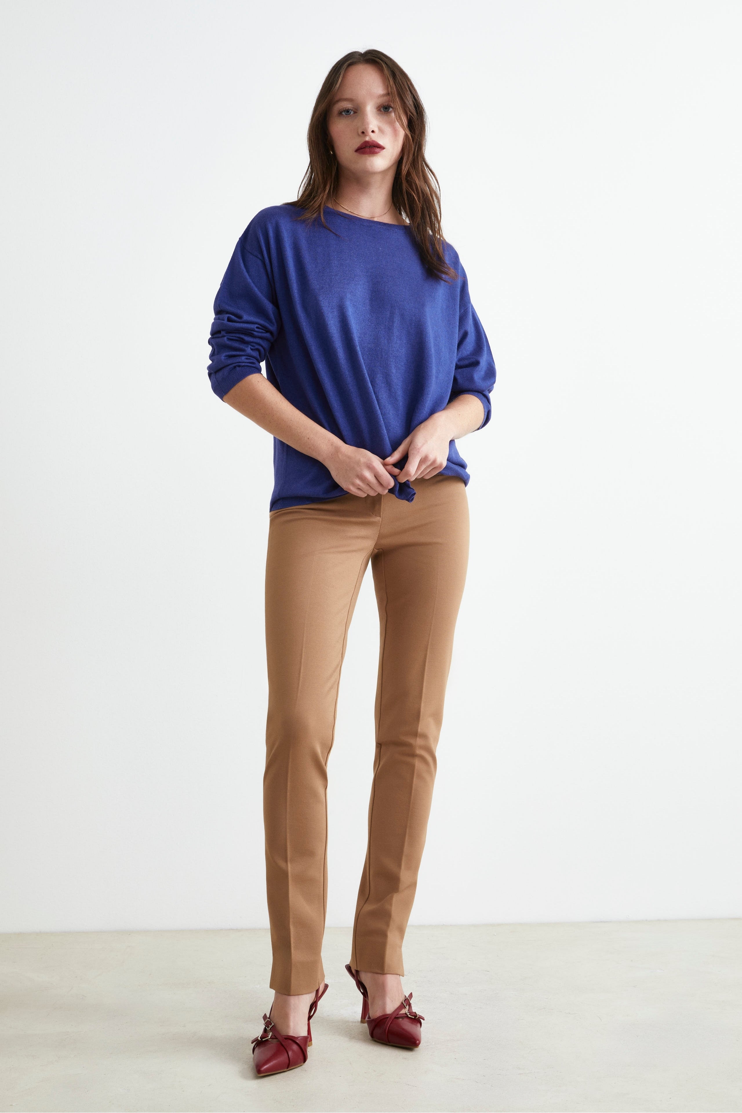 Pantaloni slim in jersey - CAMMELLO