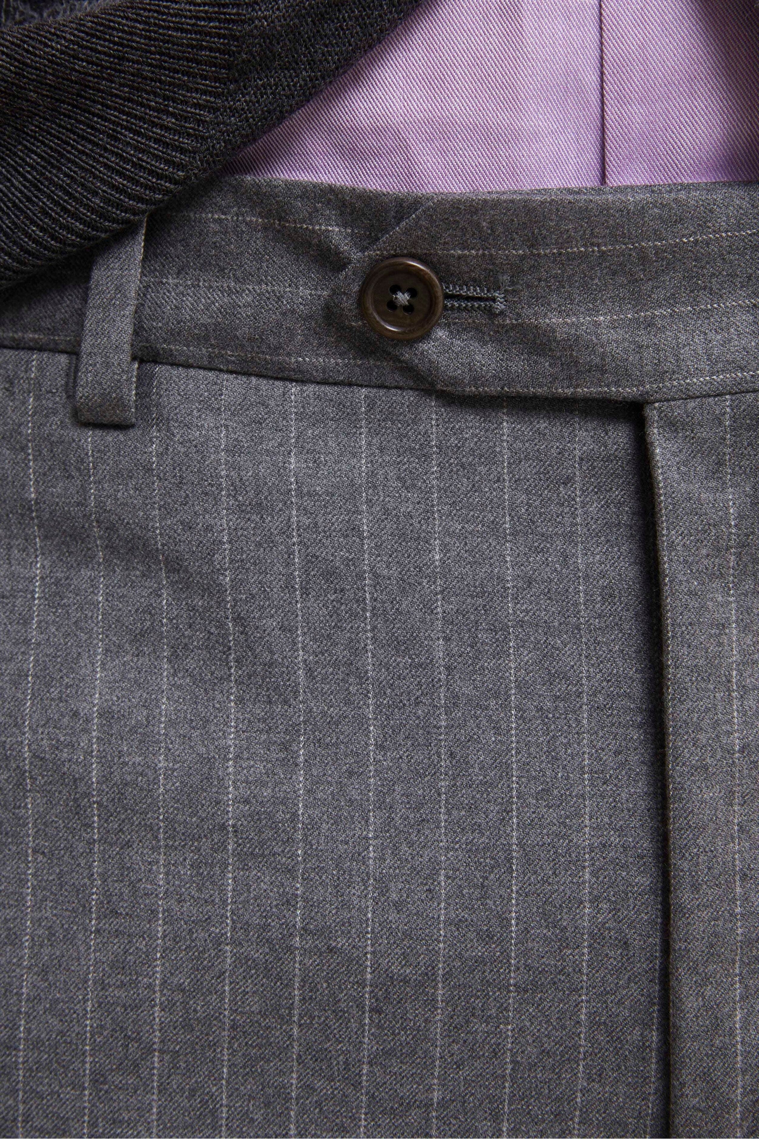 Wool and Cashmere Regular Fit Suit - Grey pinstripe