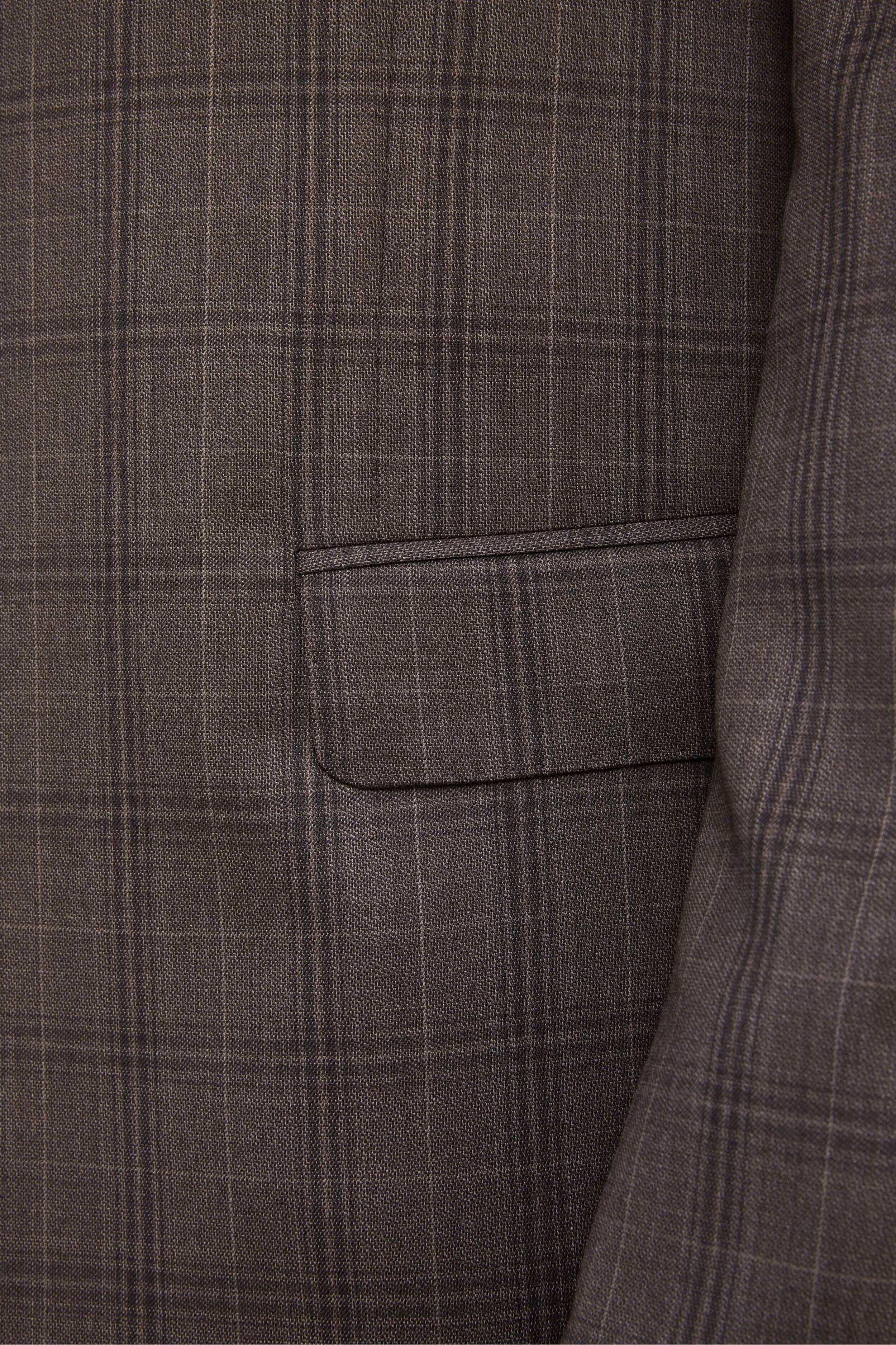 Single-Breasted Check Wool Suit - Brown check