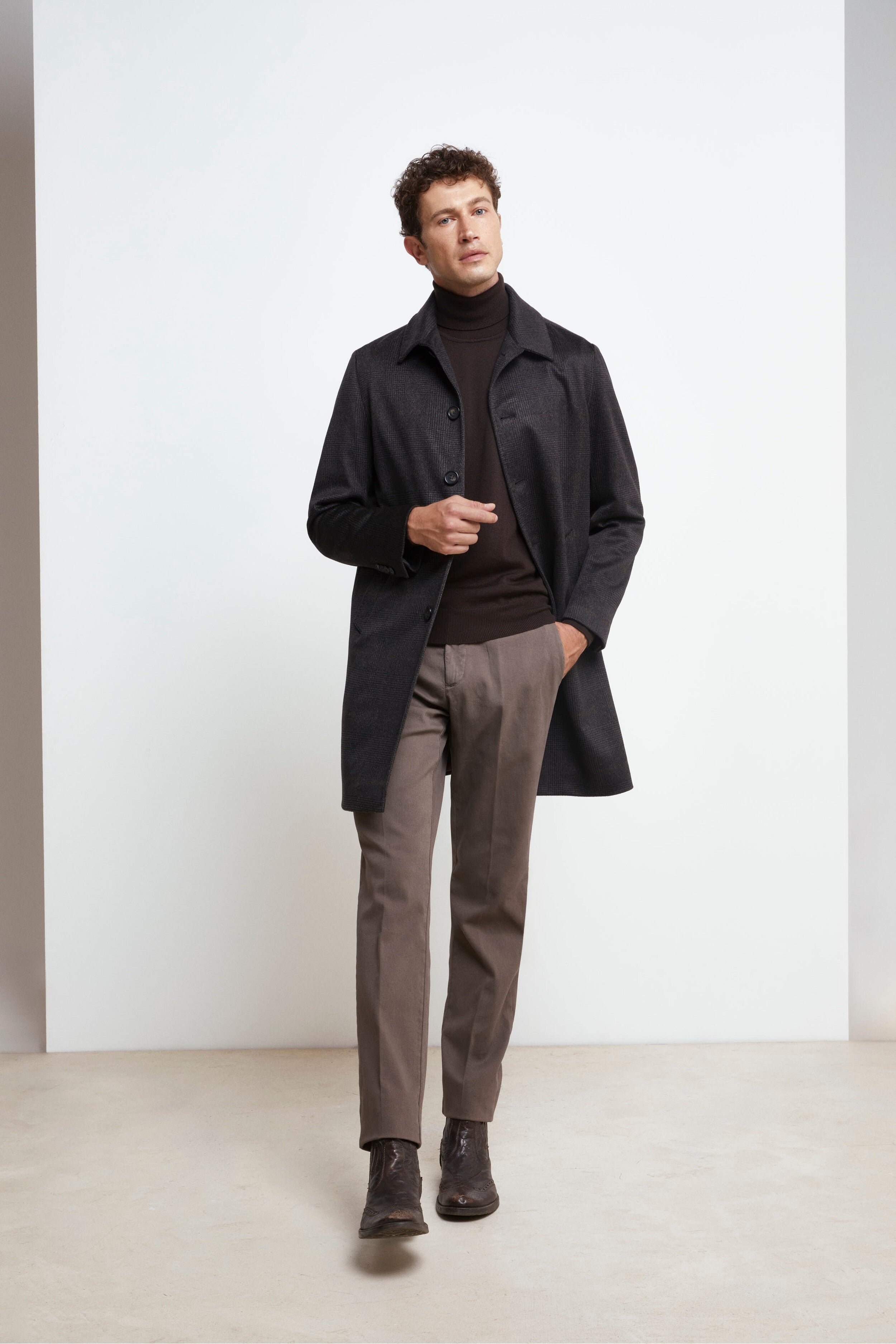 Check Cashmere Coat - Brown check