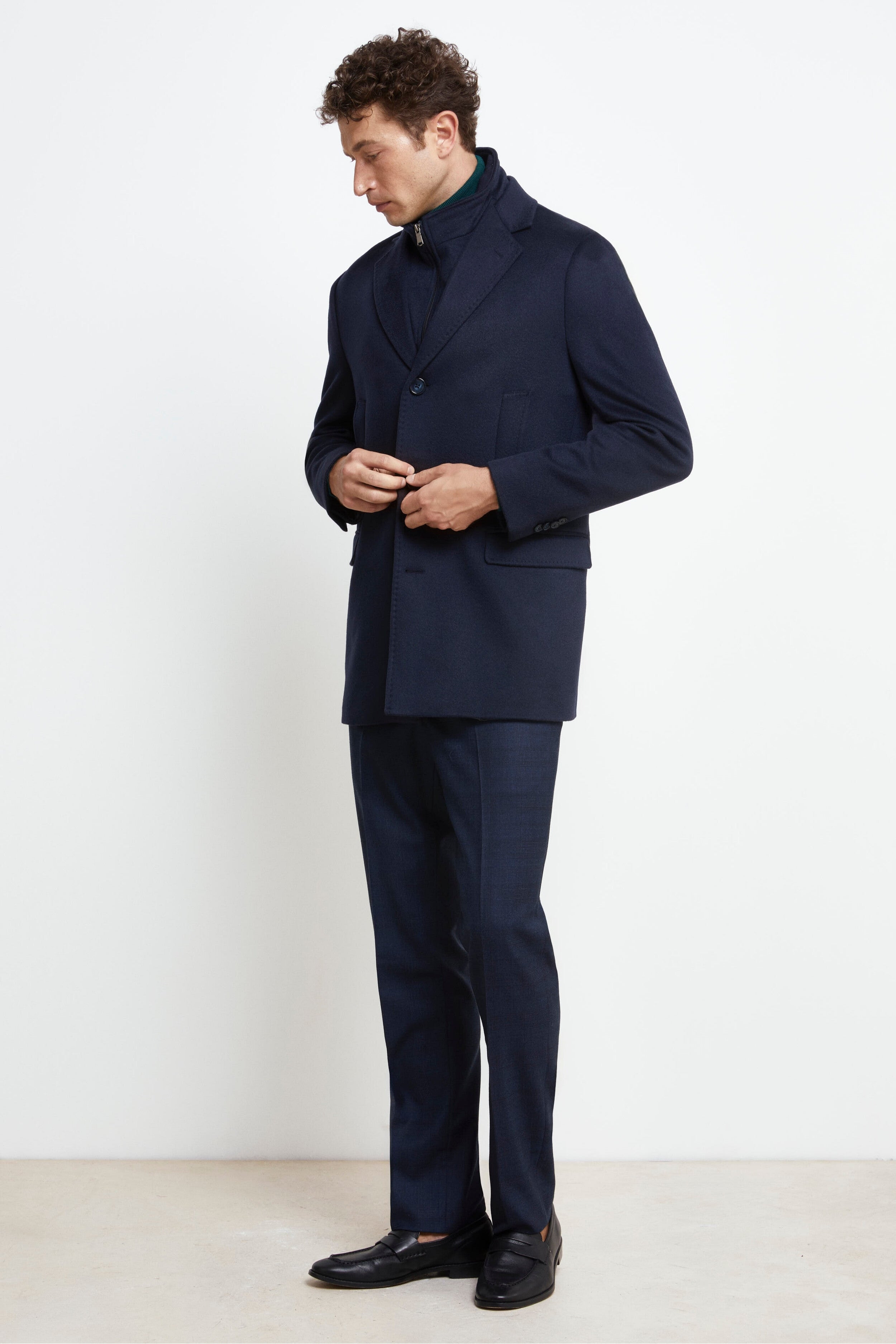 Short Coat in Wool and Cashmere - BLUE