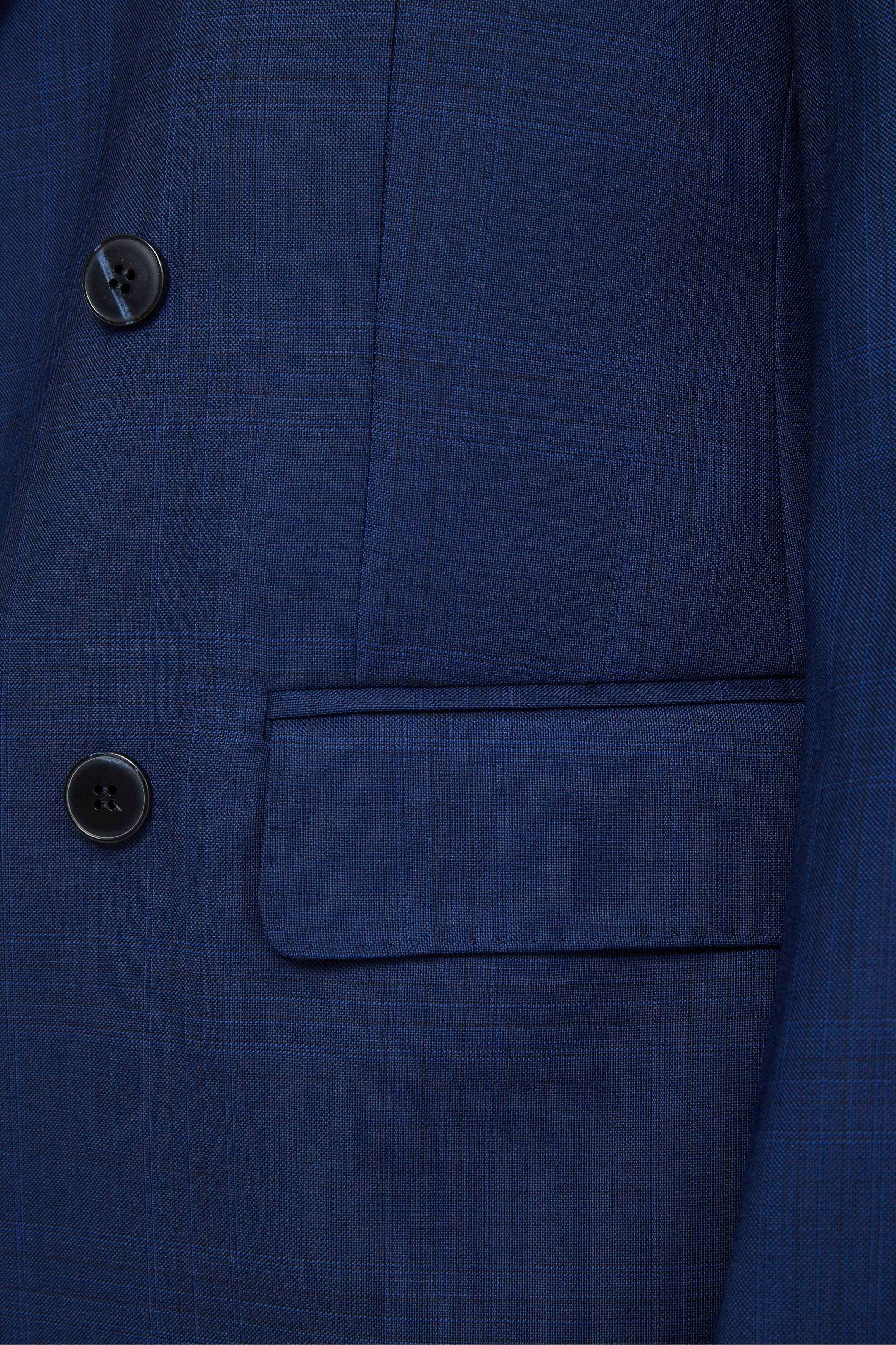 Double-Breasted Check Wool Suit - Blue check