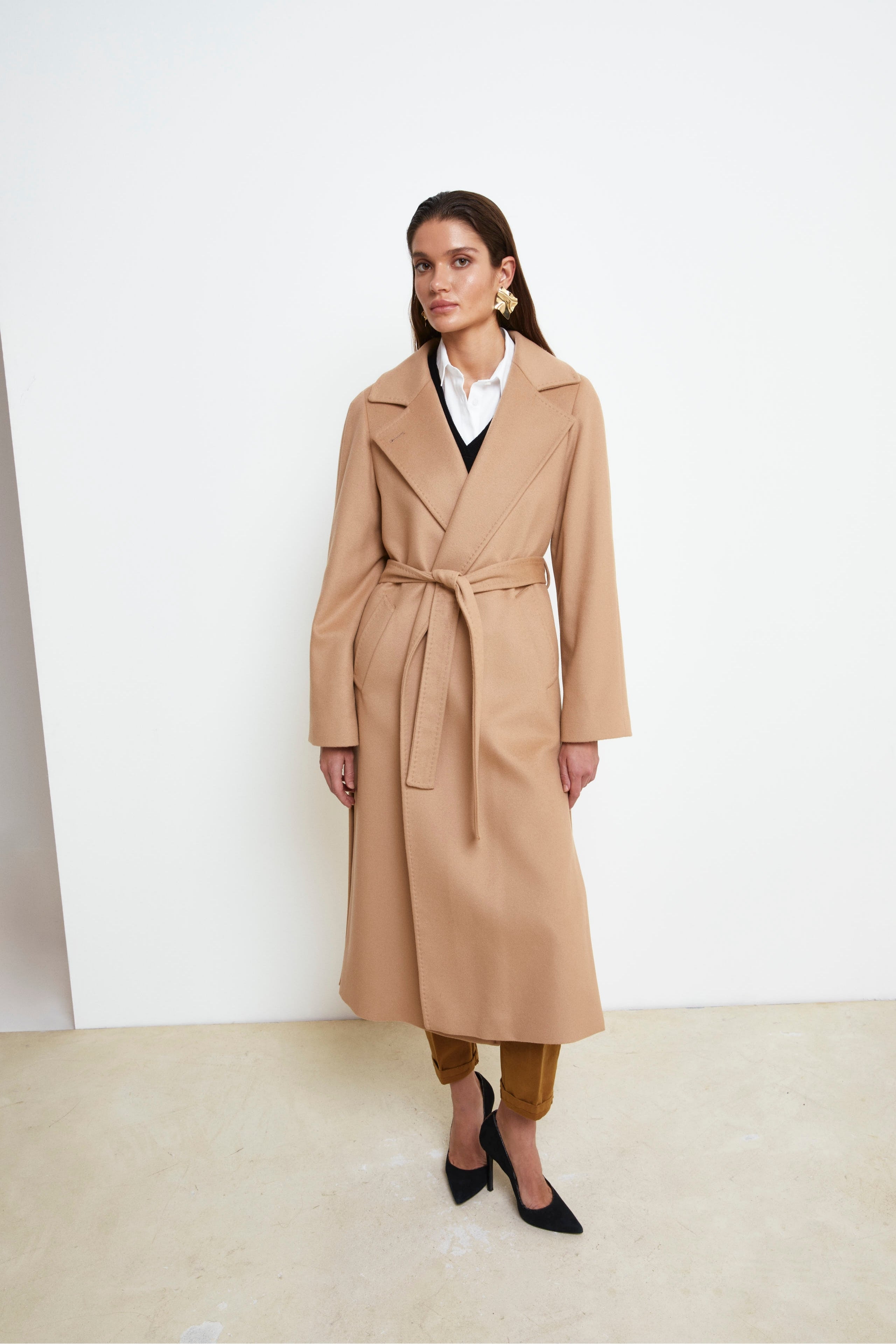 Manteau long en laine et cachemire - CHAMEAU