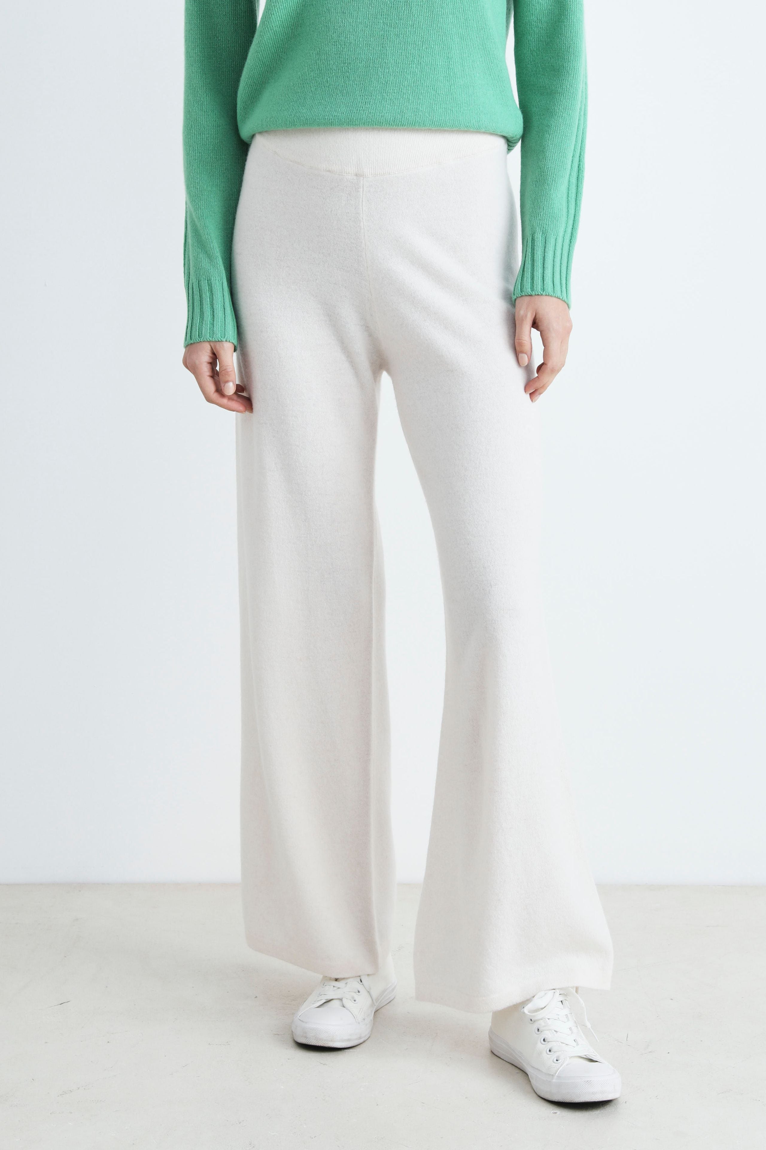 Pantalon en laine et cachemire - Blanc crème