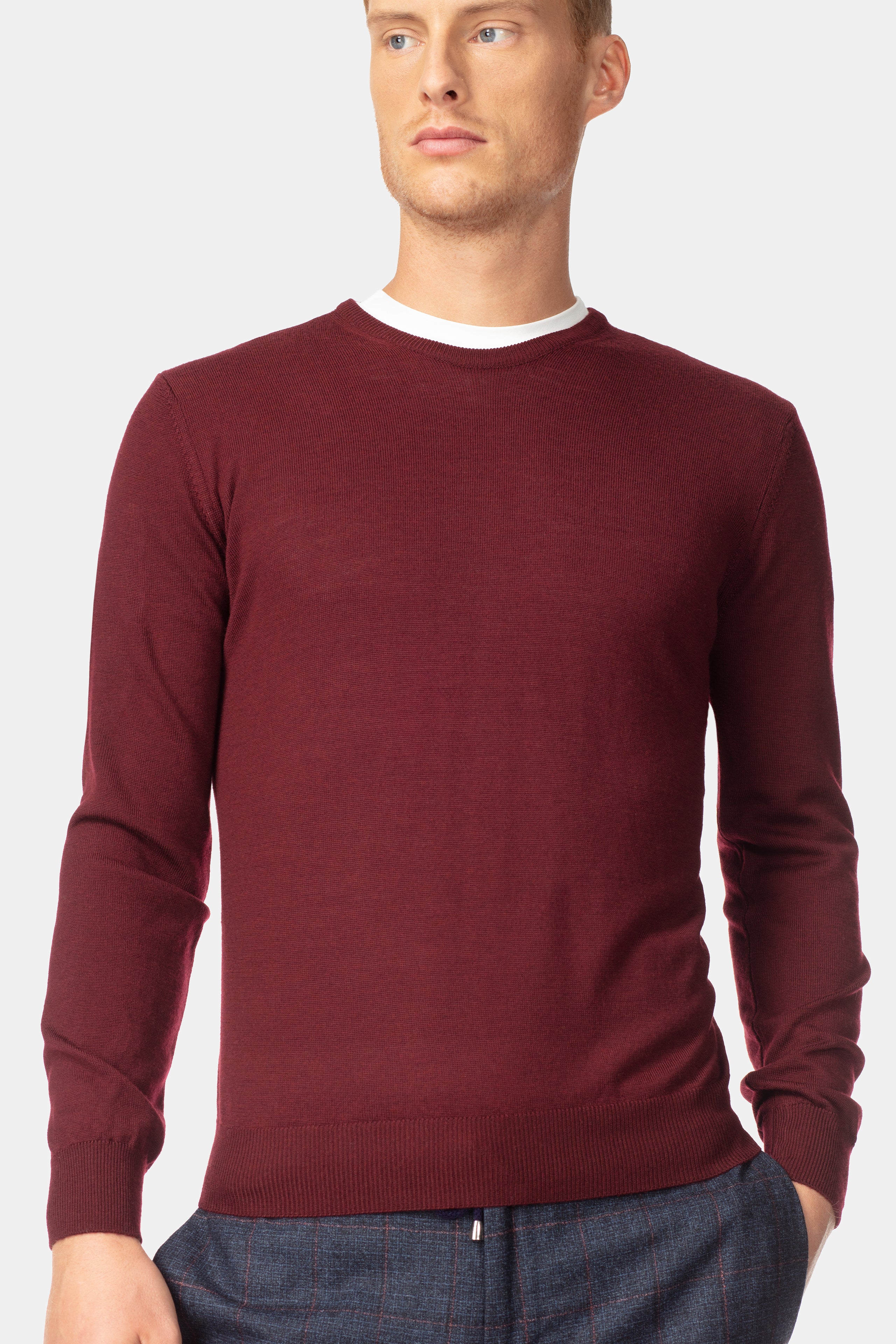 Rundhals-Pullover aus Wolle - Burgundisch