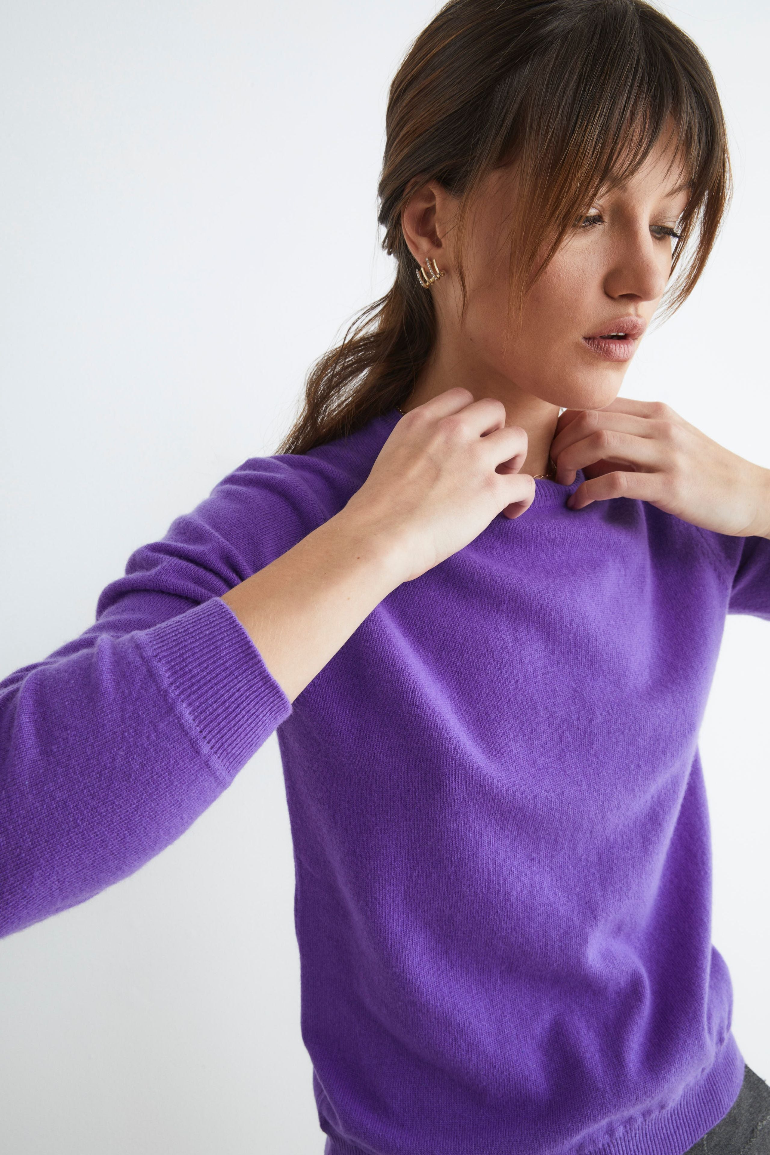 Pull à col ras du cou en laine et cachemire - Pourpre