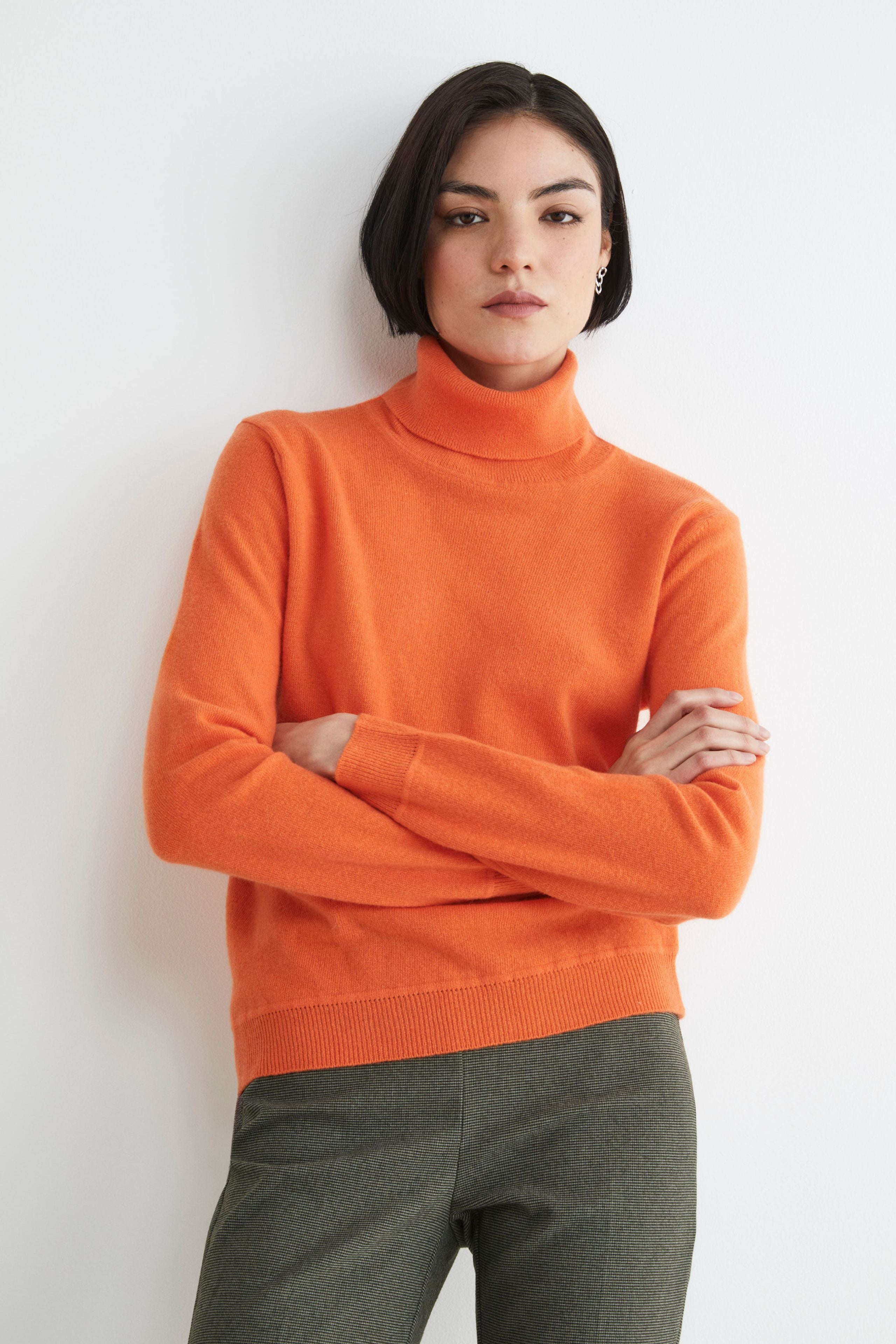 Pullover mit Stehkragen aus Wolle und Kaschmir - Orange