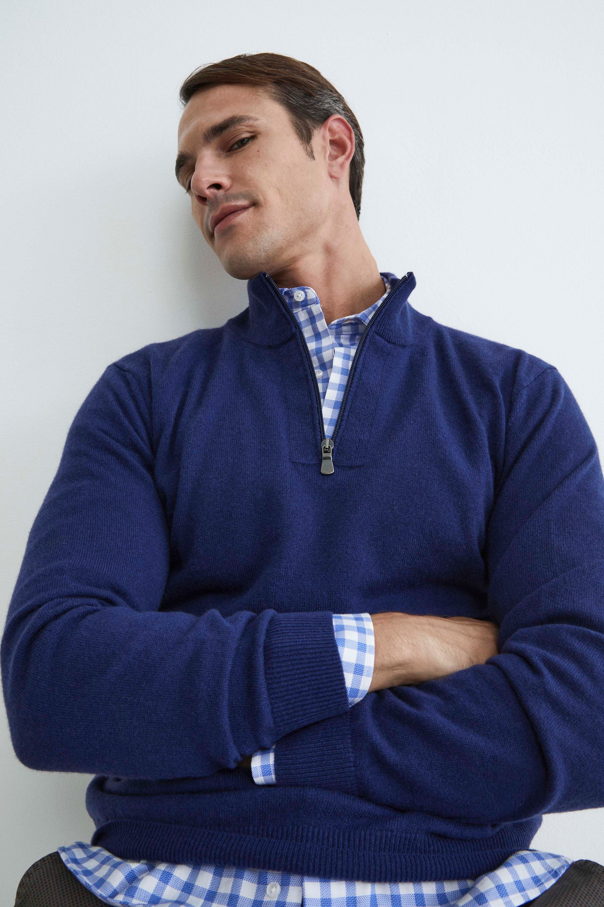 Cashmere turtleneck with zip - Medium blue