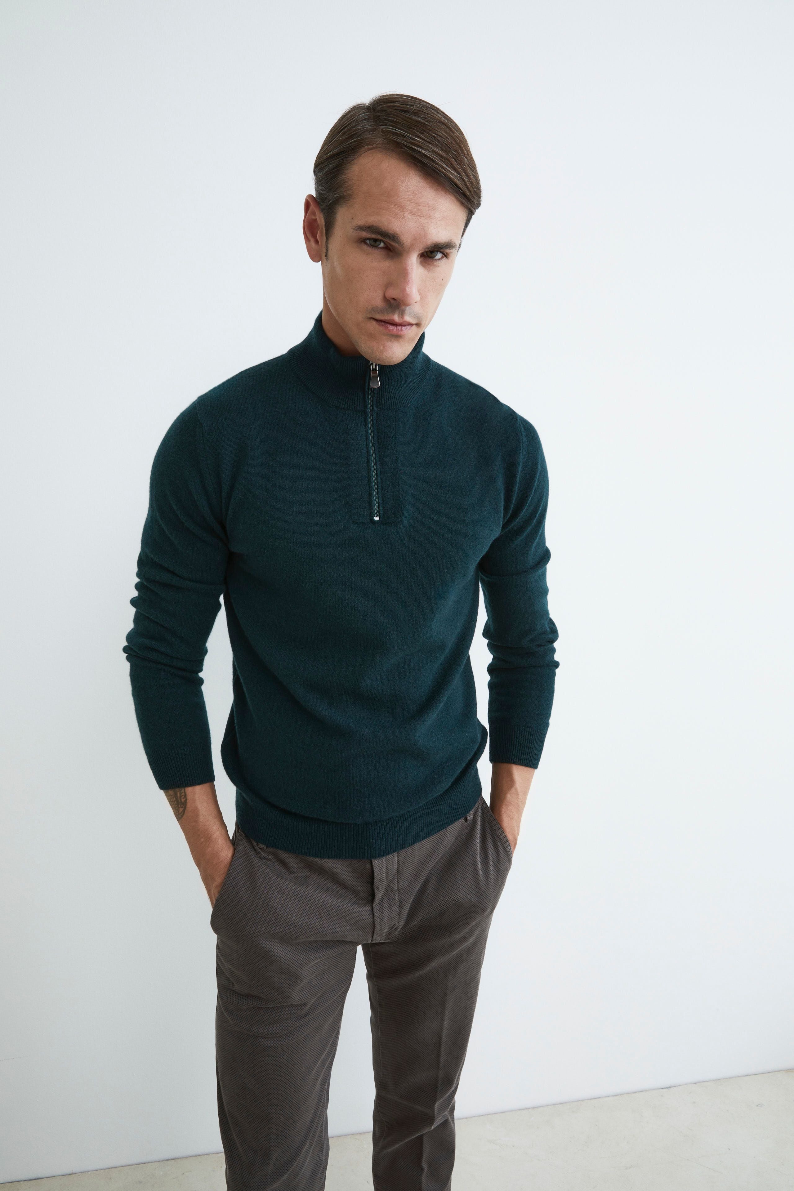 Cashmere turtleneck with zip - Green