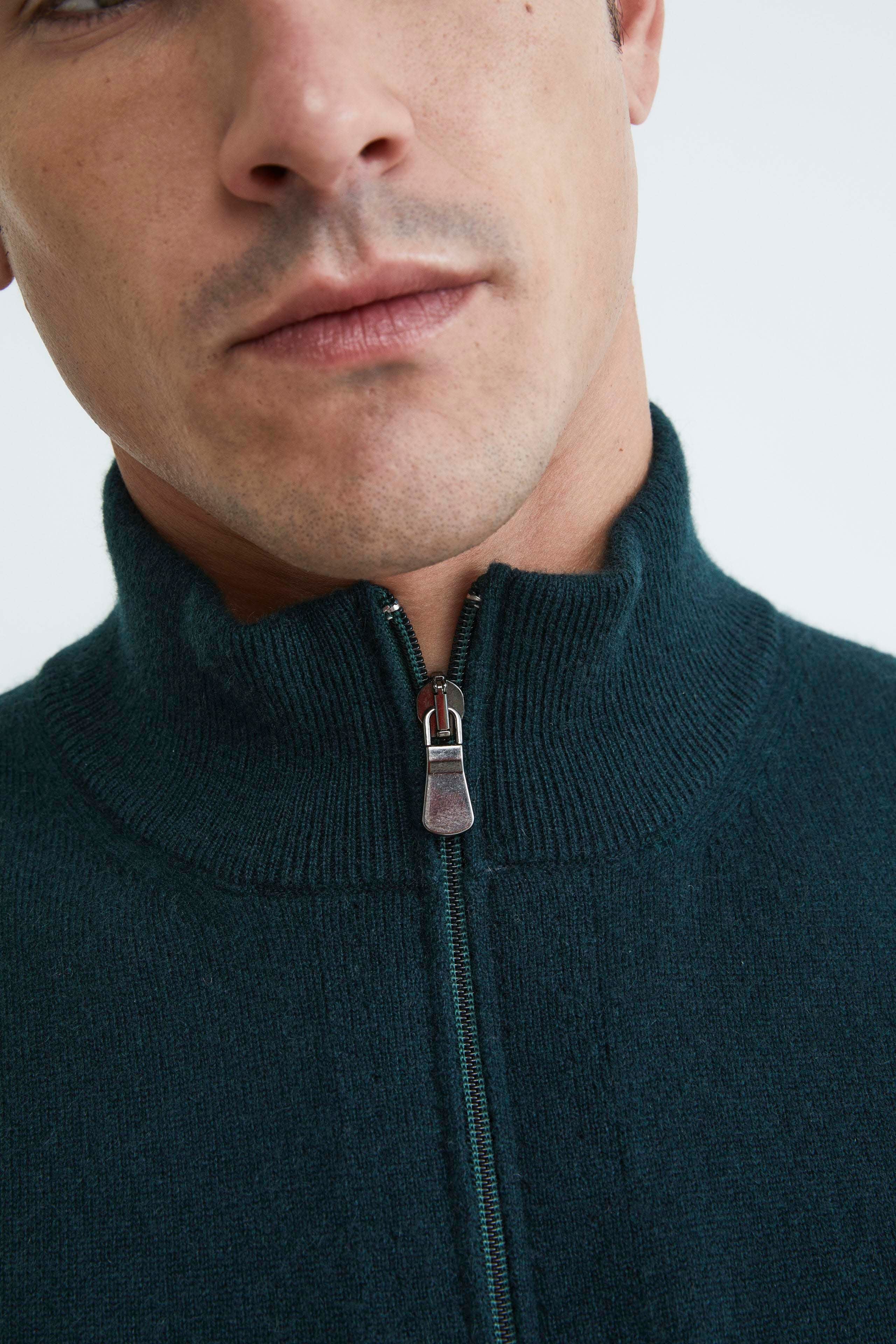 Cashmere turtleneck with zip - Green