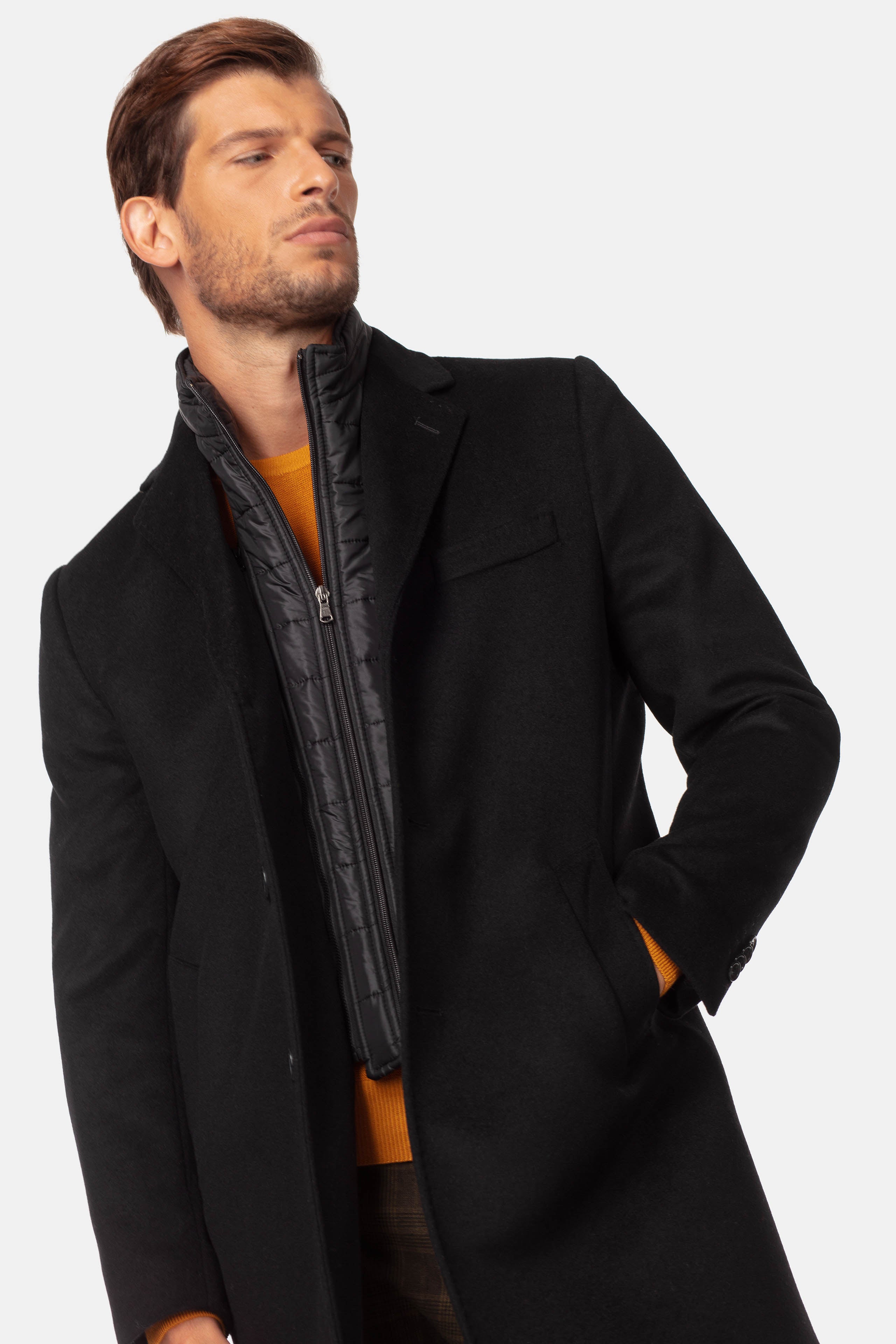 Manteau en laine et cachemire - NOIR