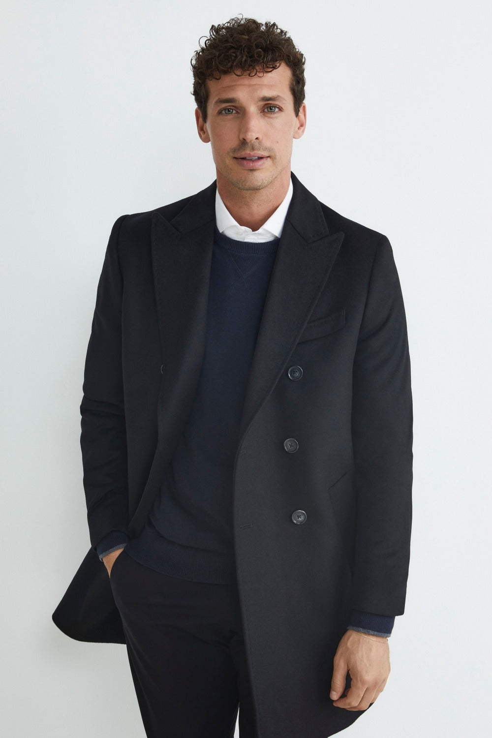 Wool and cashmere double-breasted coat - BLACK