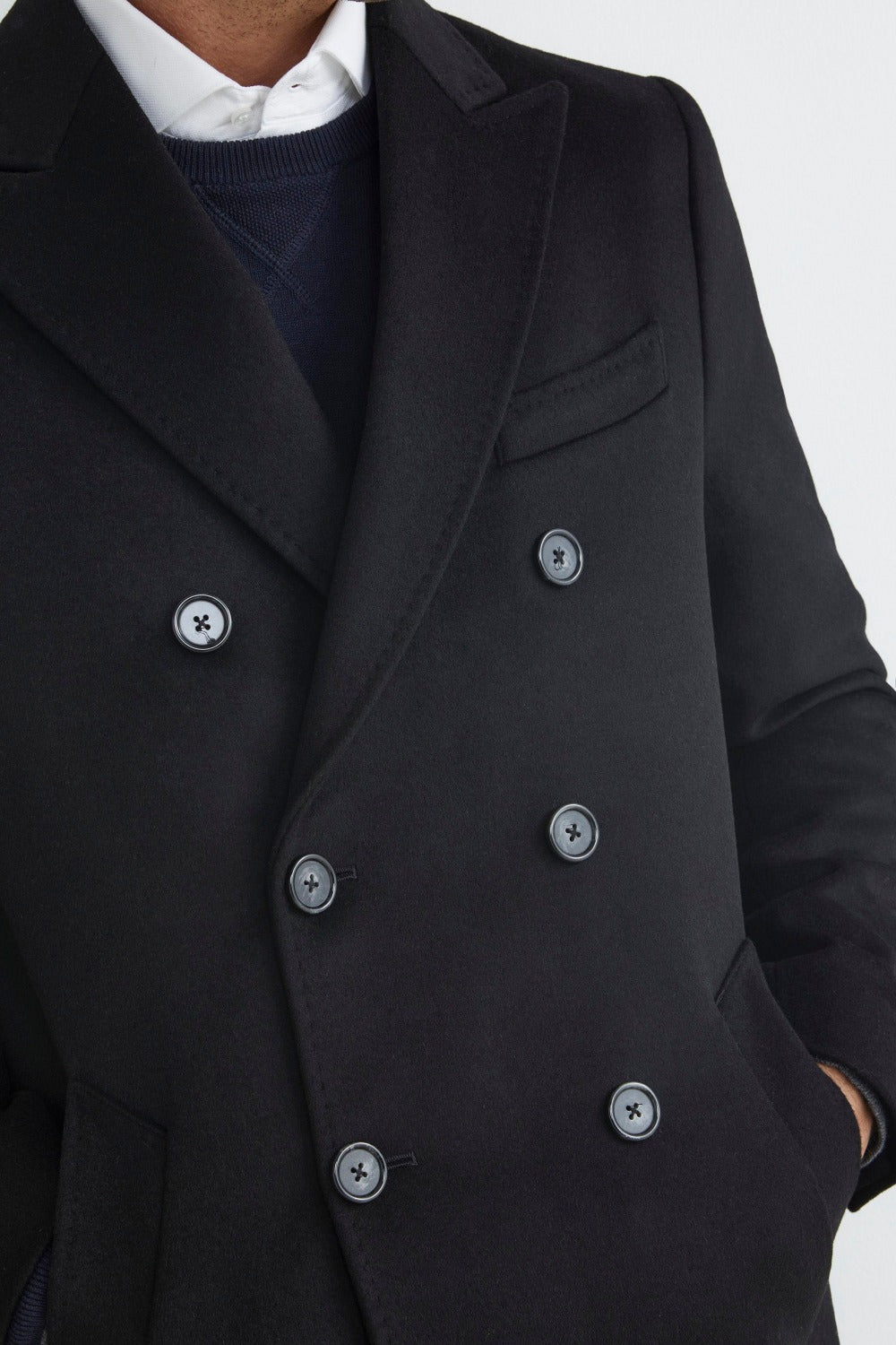 Wool and cashmere double-breasted coat - BLACK