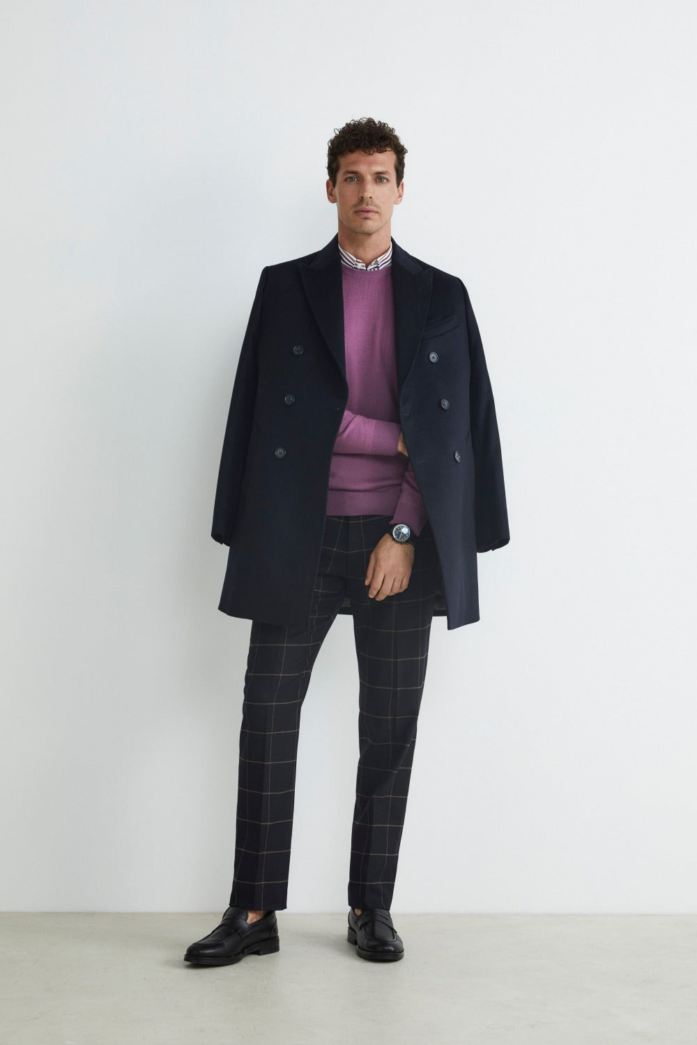 Wool and cashmere double-breasted coat - BLUE