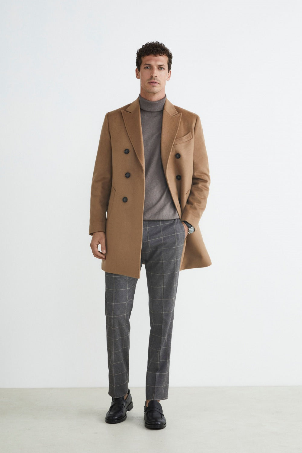 Wool and cashmere double-breasted coat - CAMEL