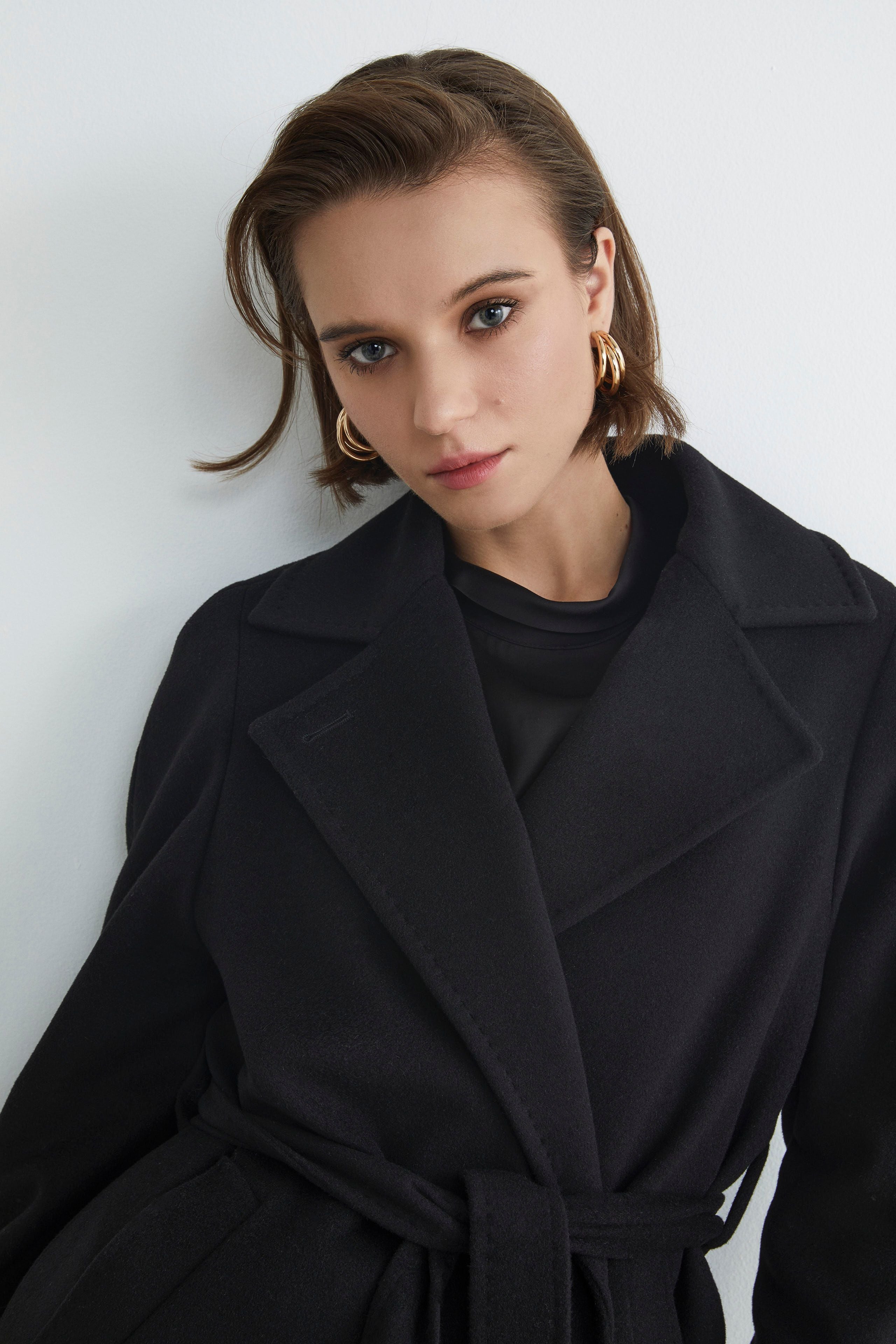 Long coat in wool and cashmere - BLACK