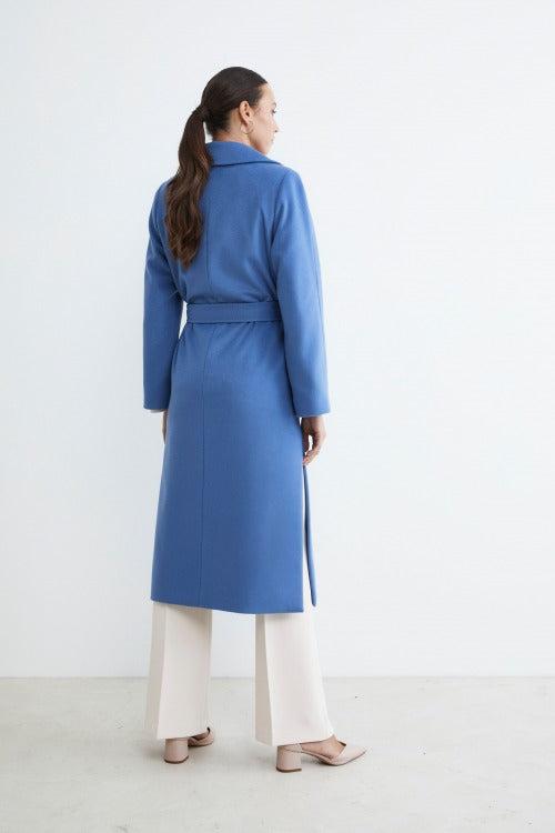 Manteau long en laine et cachemire - Bleu clair