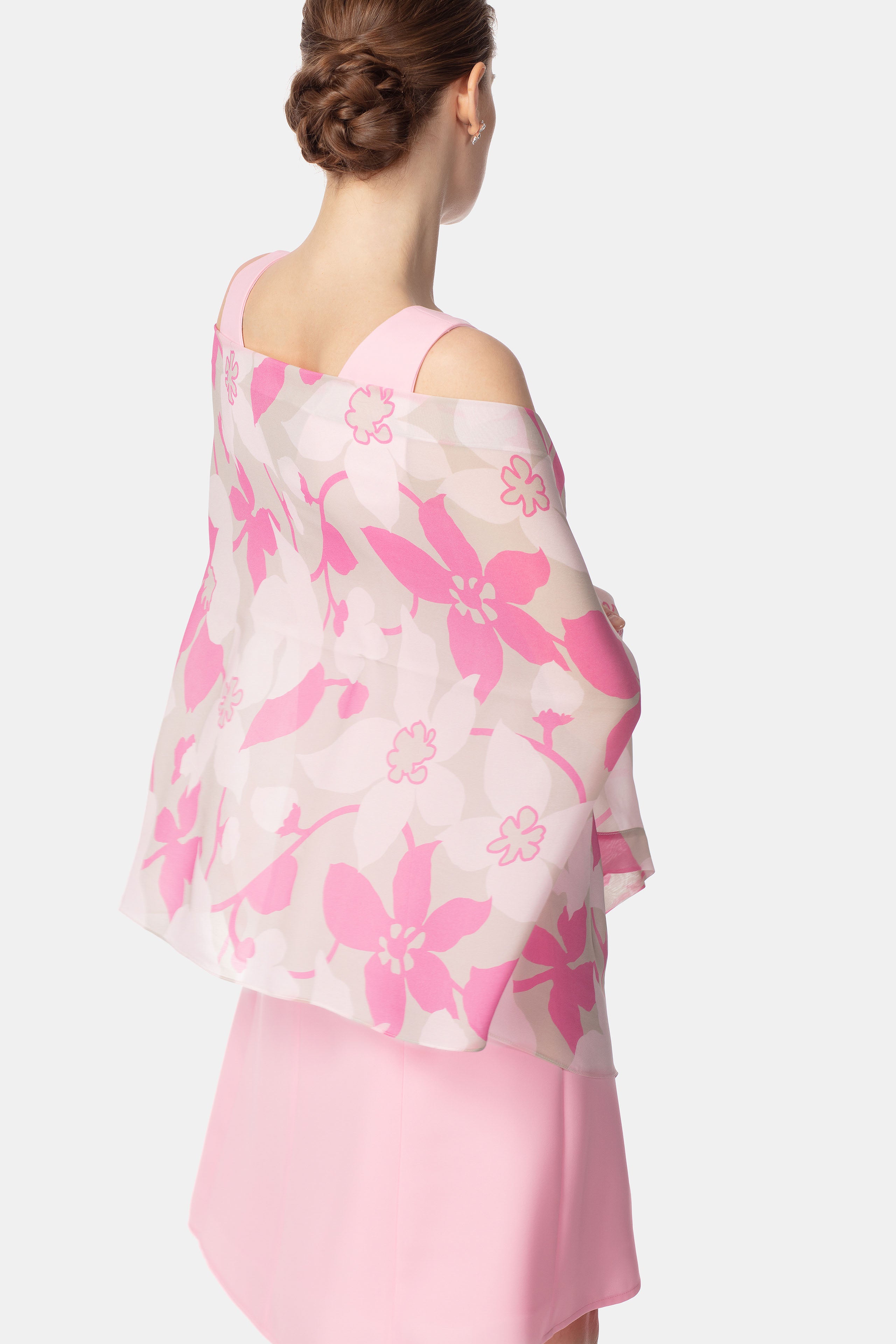 Pink chiffon scarf - Azalea pattern