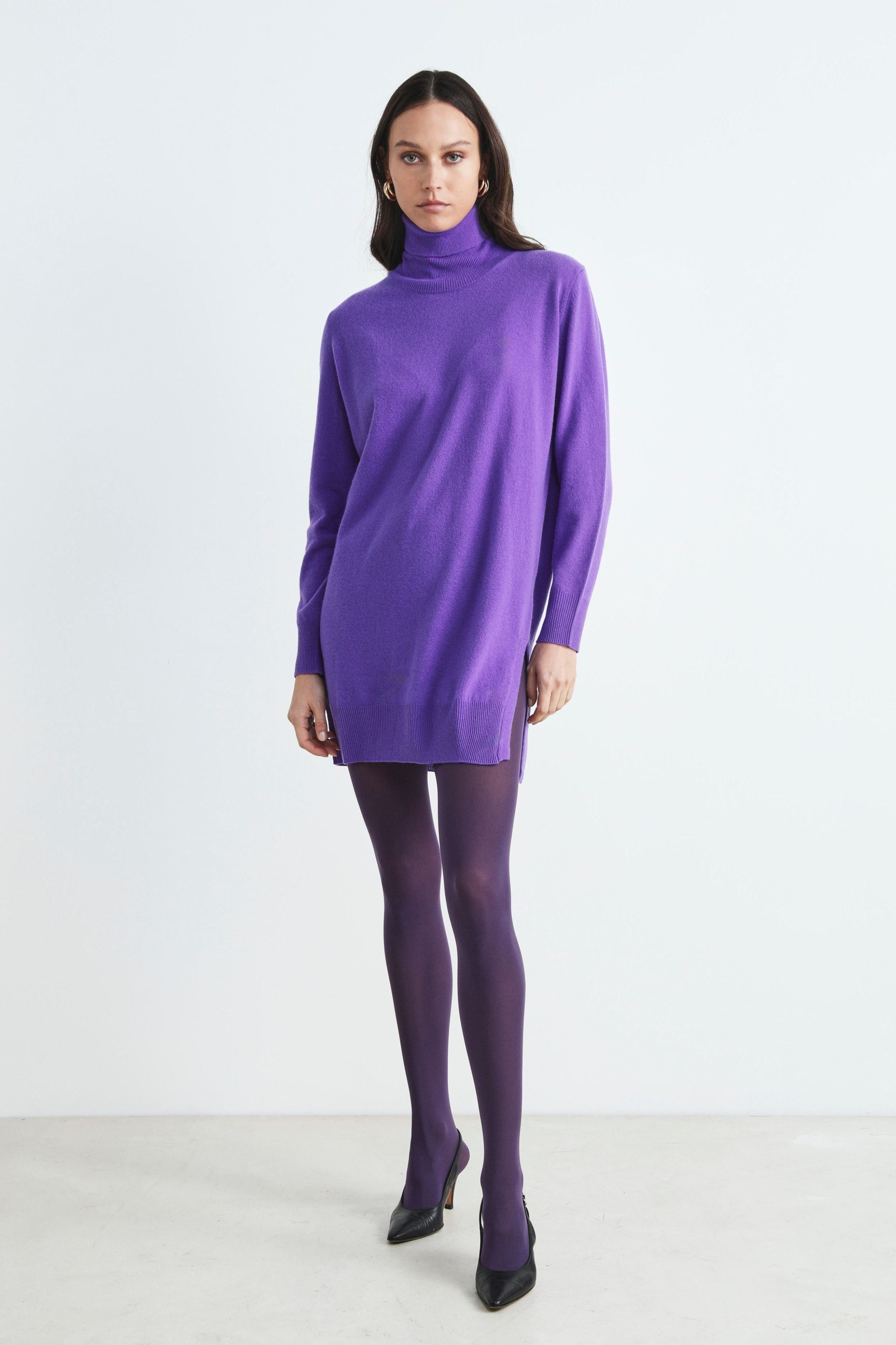 Wool turtleneck dress - Purple