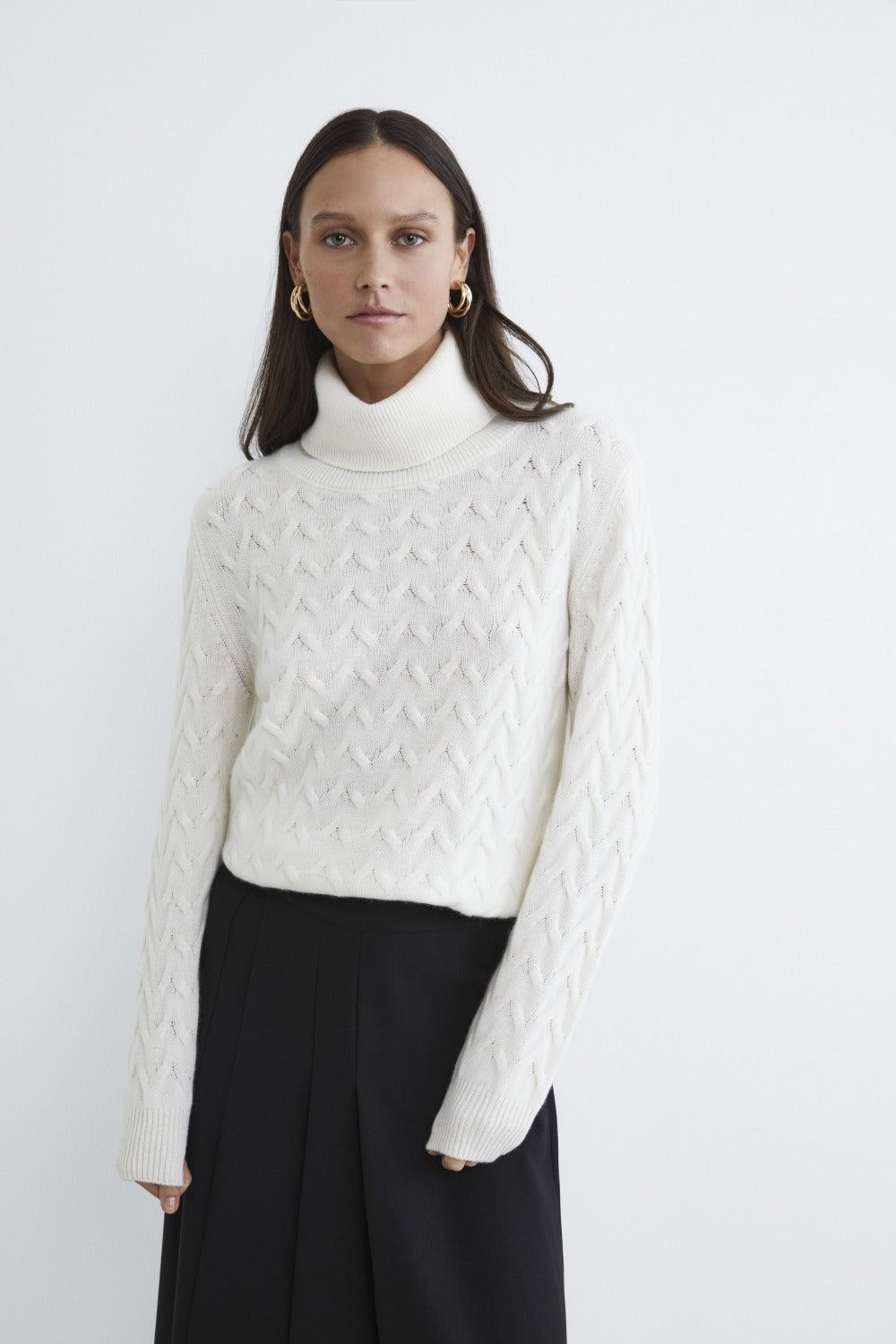 Maglia in cashmere con trecce - LATTE