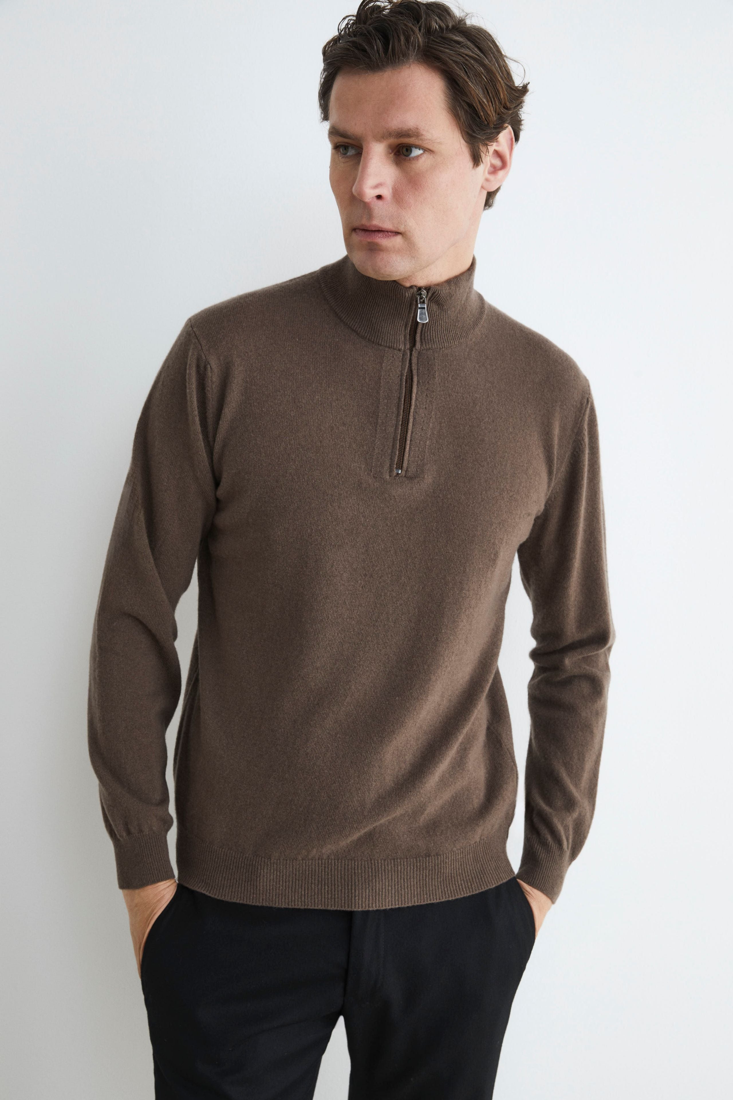 Wool and cashmere turtleneck sweater for men - Cacao brown