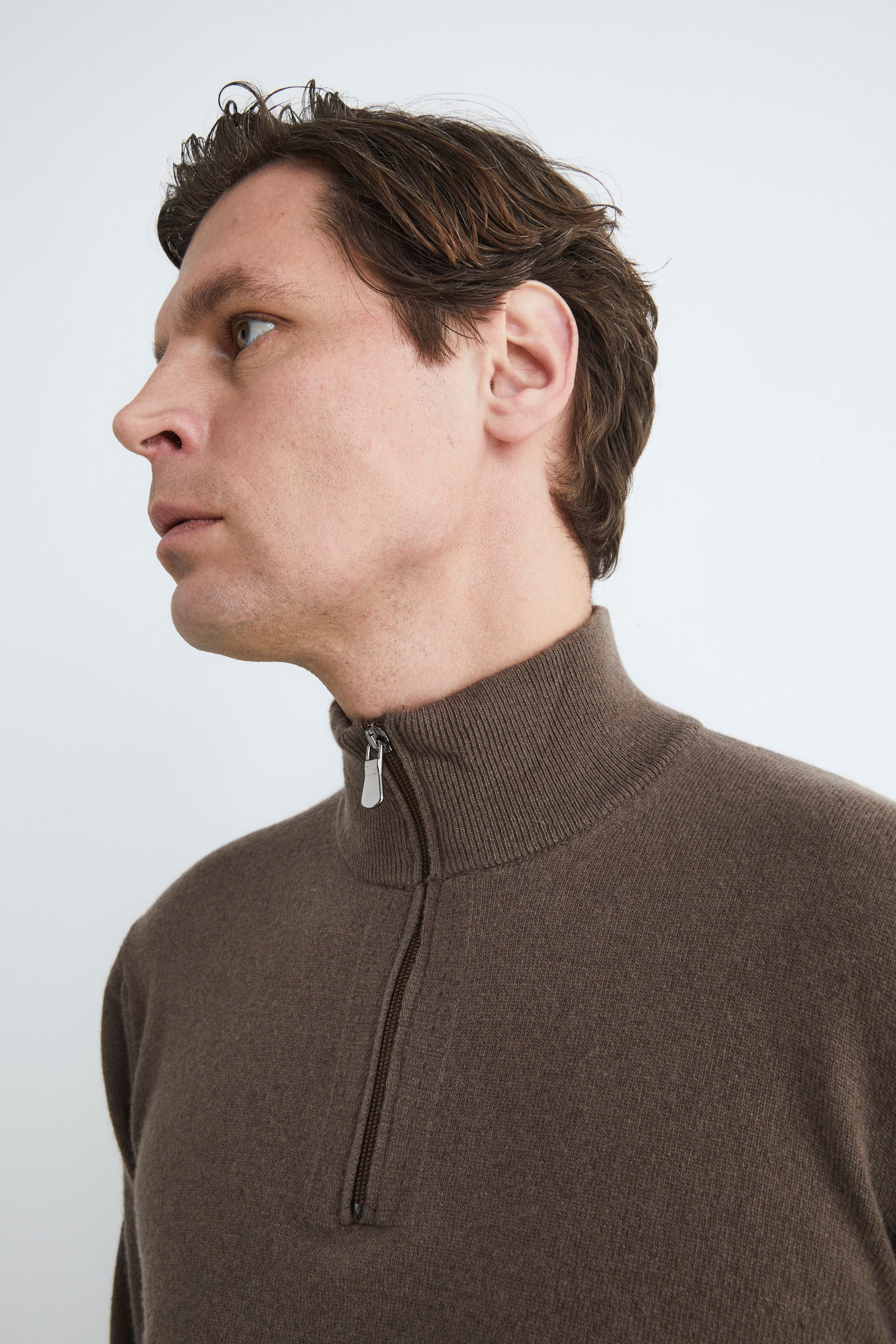 Wool and cashmere turtleneck sweater for men - Cacao brown