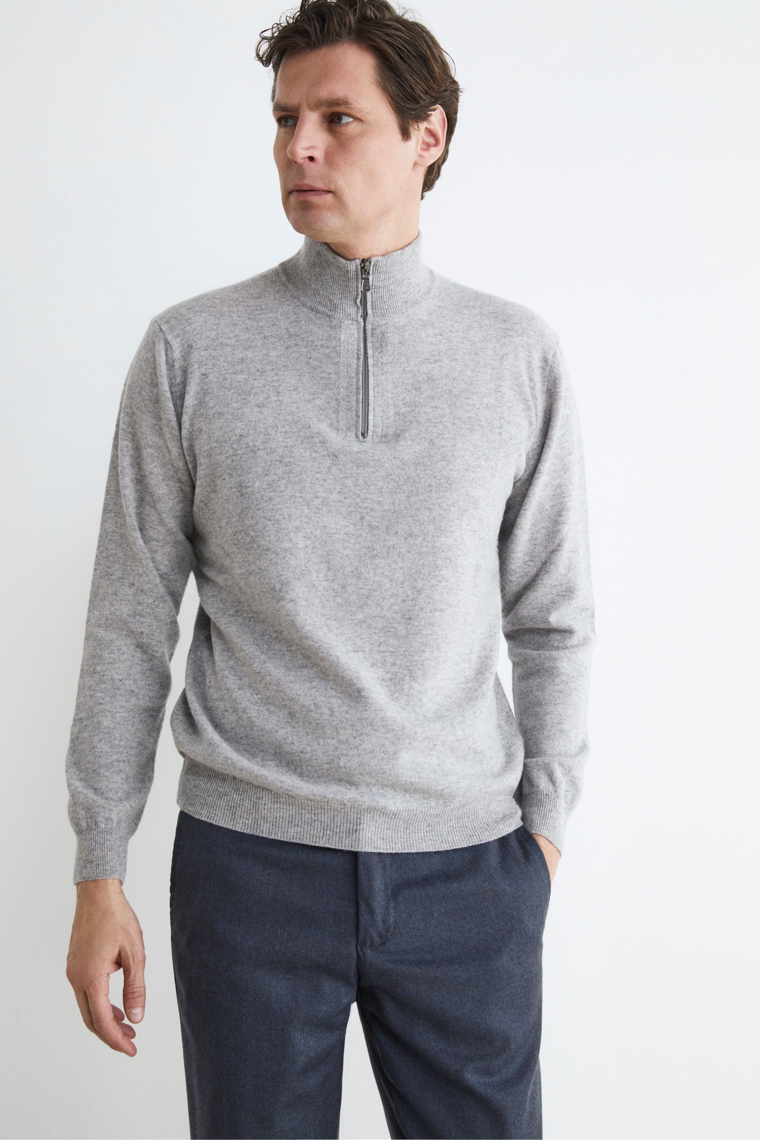 Wool and cashmere turtleneck sweater for men - Ash grey