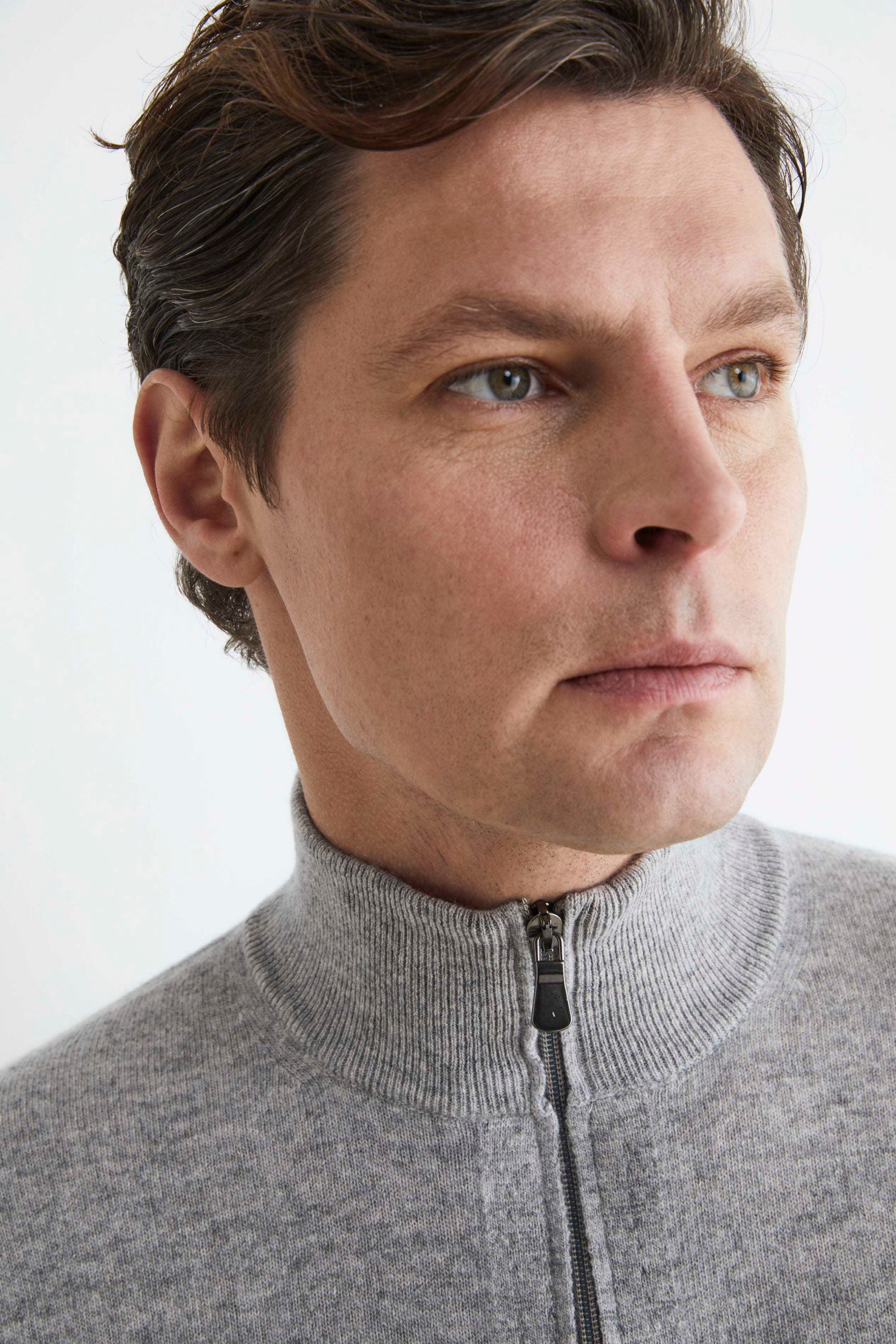 Wool and cashmere turtleneck sweater for men - Ash grey